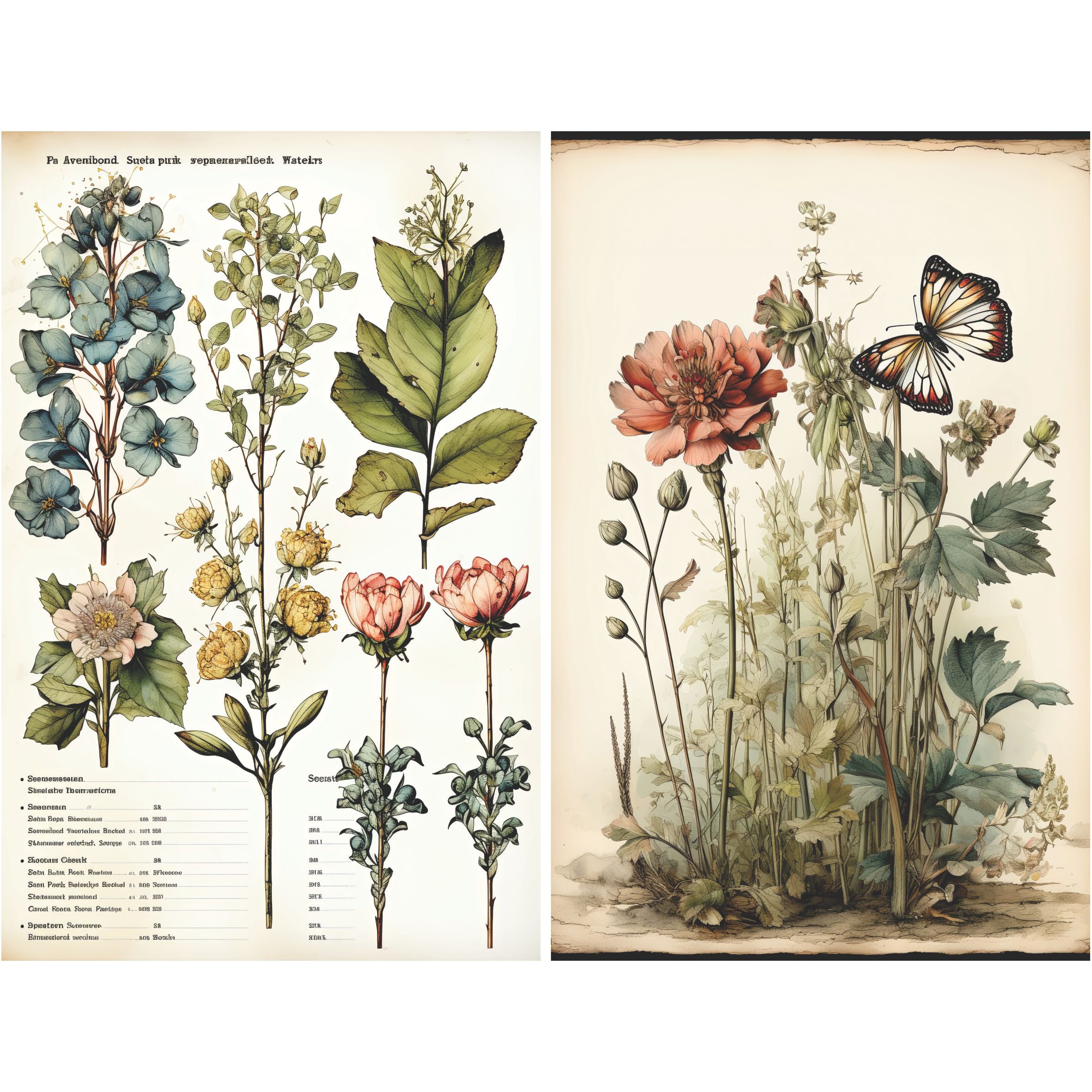 Botanical Decoupage Rice Paper, 20.32 x 26.67 cm - for Decoupage Scrapbooking Crafts