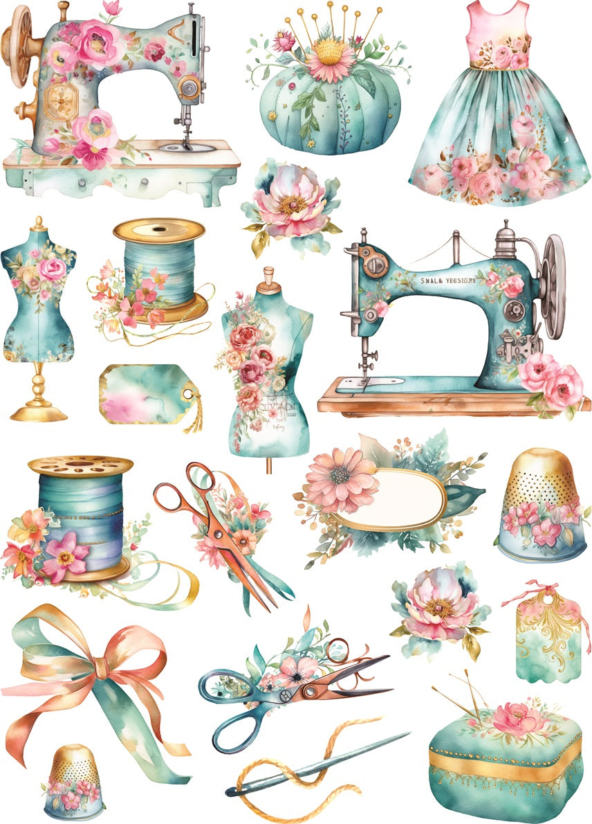 Vintage Sewing Rice Paper, 29.21 x 40.64 cm - for Decoupage Furniture Crafts