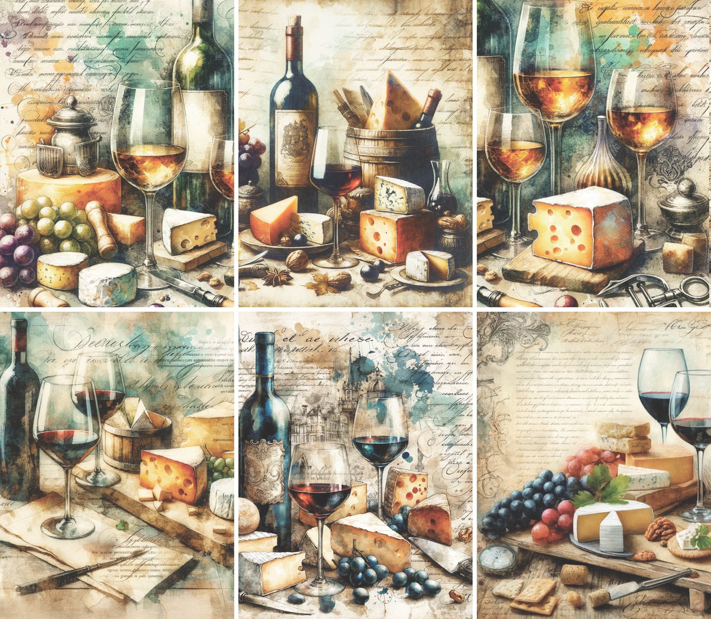 Wine n Cheese Rice Paper, 20.32 x 26.67 cm - for Decoupage Scrapbooking Cards Crafts