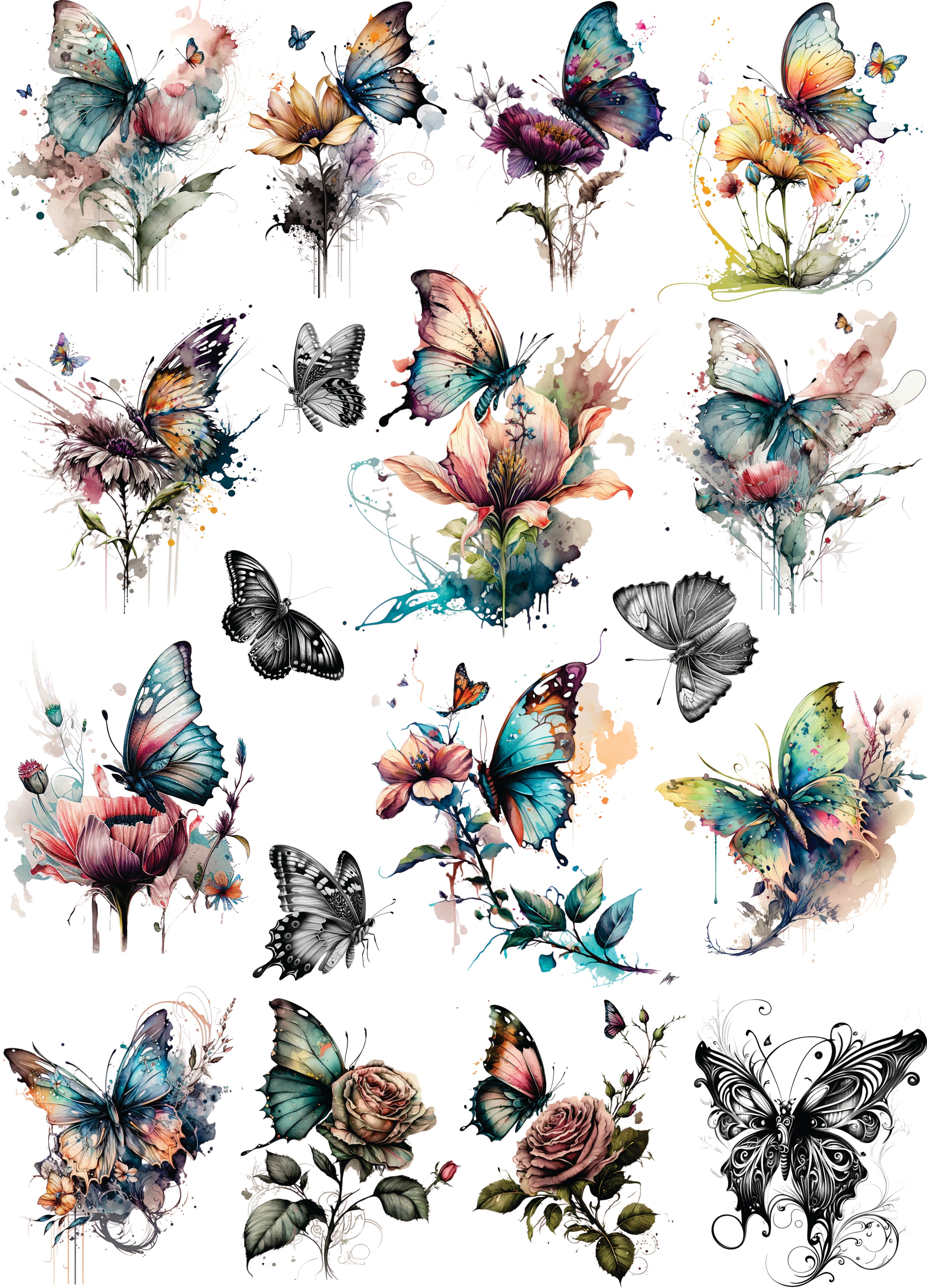 Floral Butterflies Rice Paper, 29.21 x 40.64 cm - for Decoupage Furniture Crafts