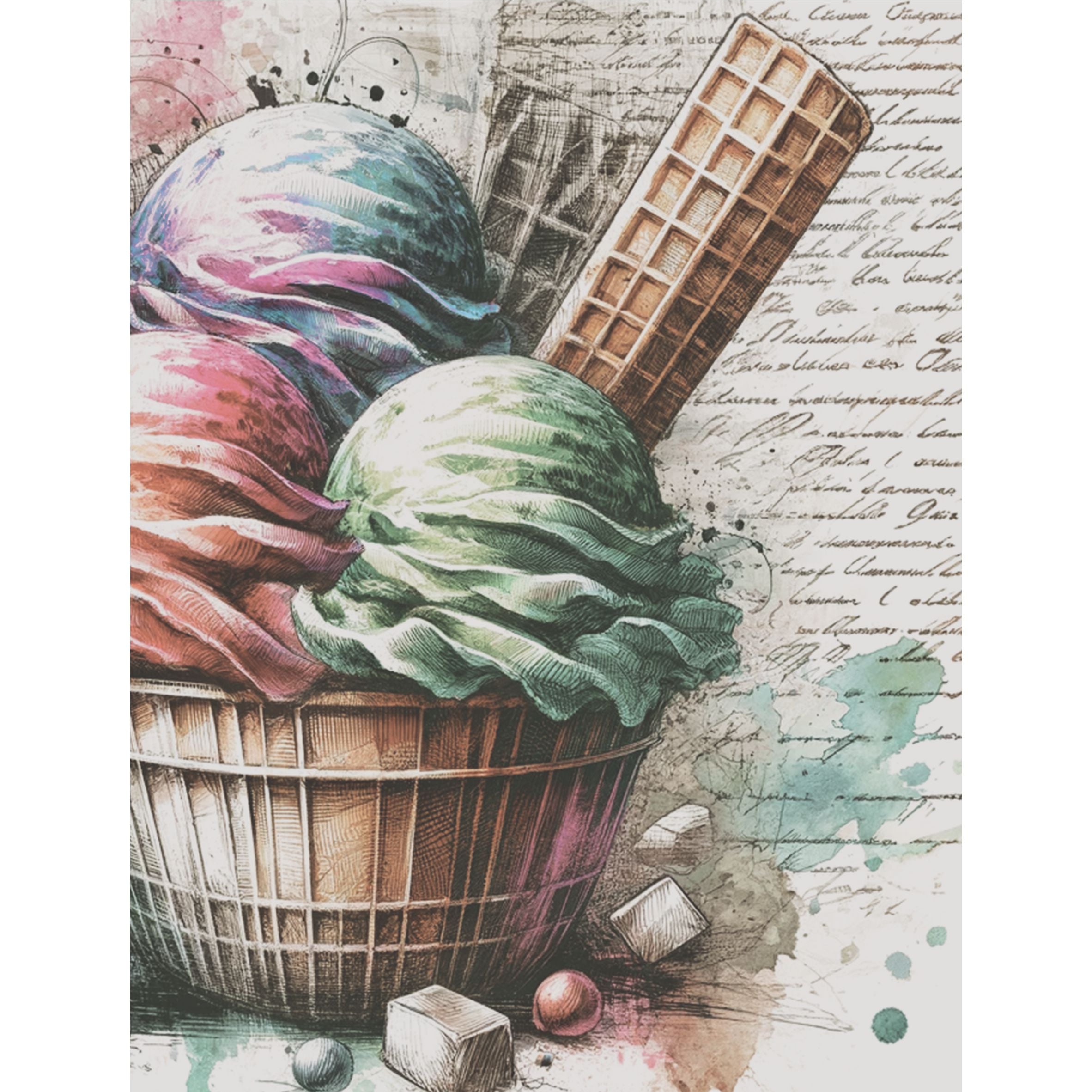Ice Cream Rice Paper, 20.32 x 26.67 cm - for Decoupage Scrapbooking Cards Crafts