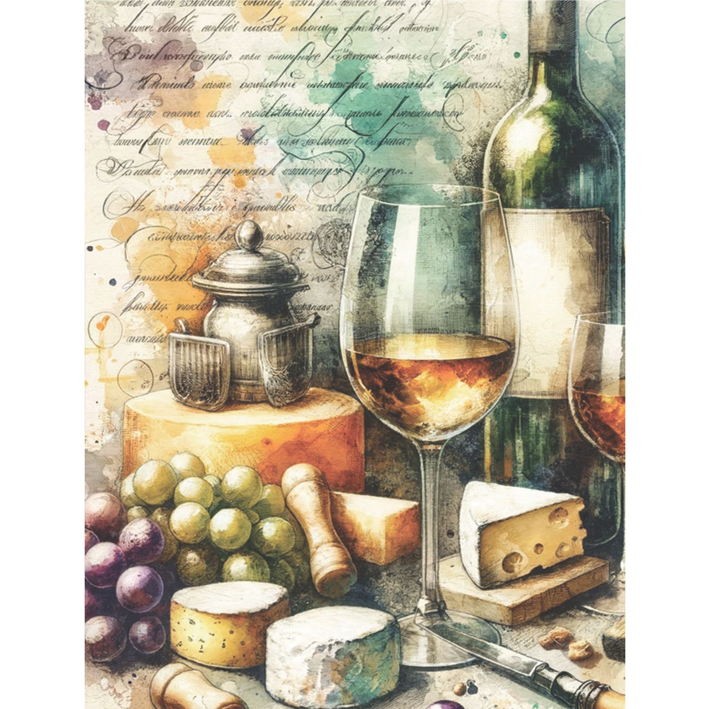 Wine n Cheese Rice Paper, 20.32 x 26.67 cm - for Decoupage Scrapbooking Cards Crafts