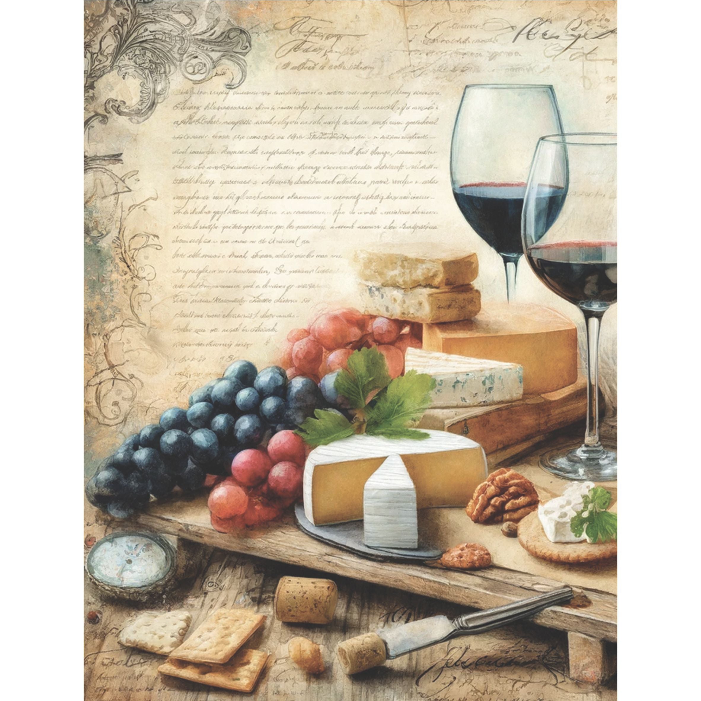 Wine n Cheese Rice Paper, 20.32 x 26.67 cm - for Decoupage Scrapbooking Cards Crafts