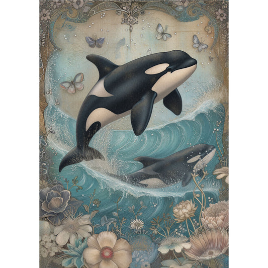 Whales Decoupage Rice Paper, 20.32 x 26.67 cm - for Scrapbooking Cards Crafts