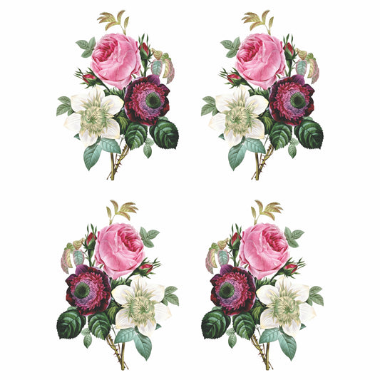 Redoute Roses Bouquet Rice Paper- 6x 1 Bouquet Printed in 2 Sizes on 30gsm