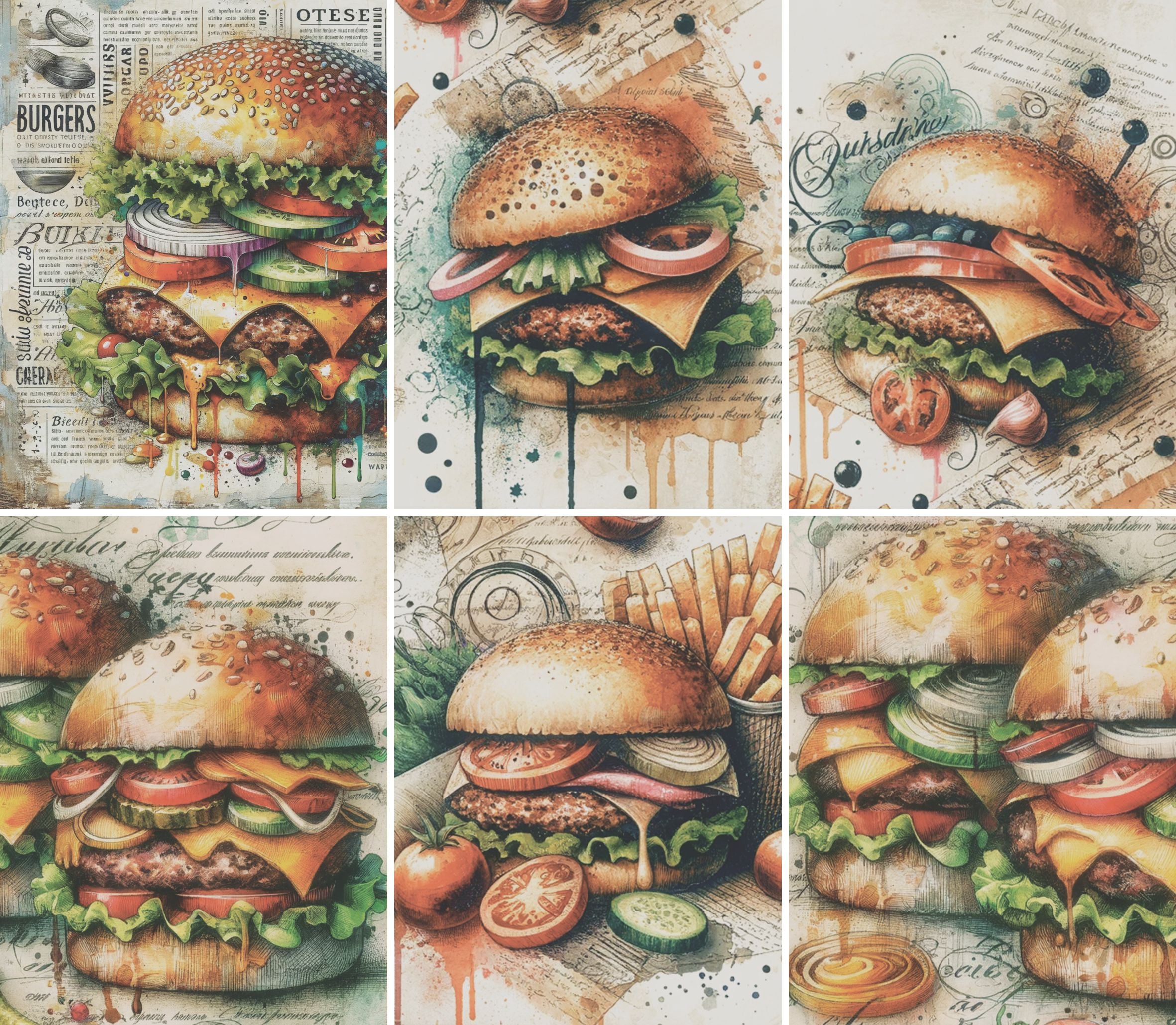 Burger Rice Paper, 20.32 x 26.67 cm - for Decoupage Scrapbooking Cards Crafts
