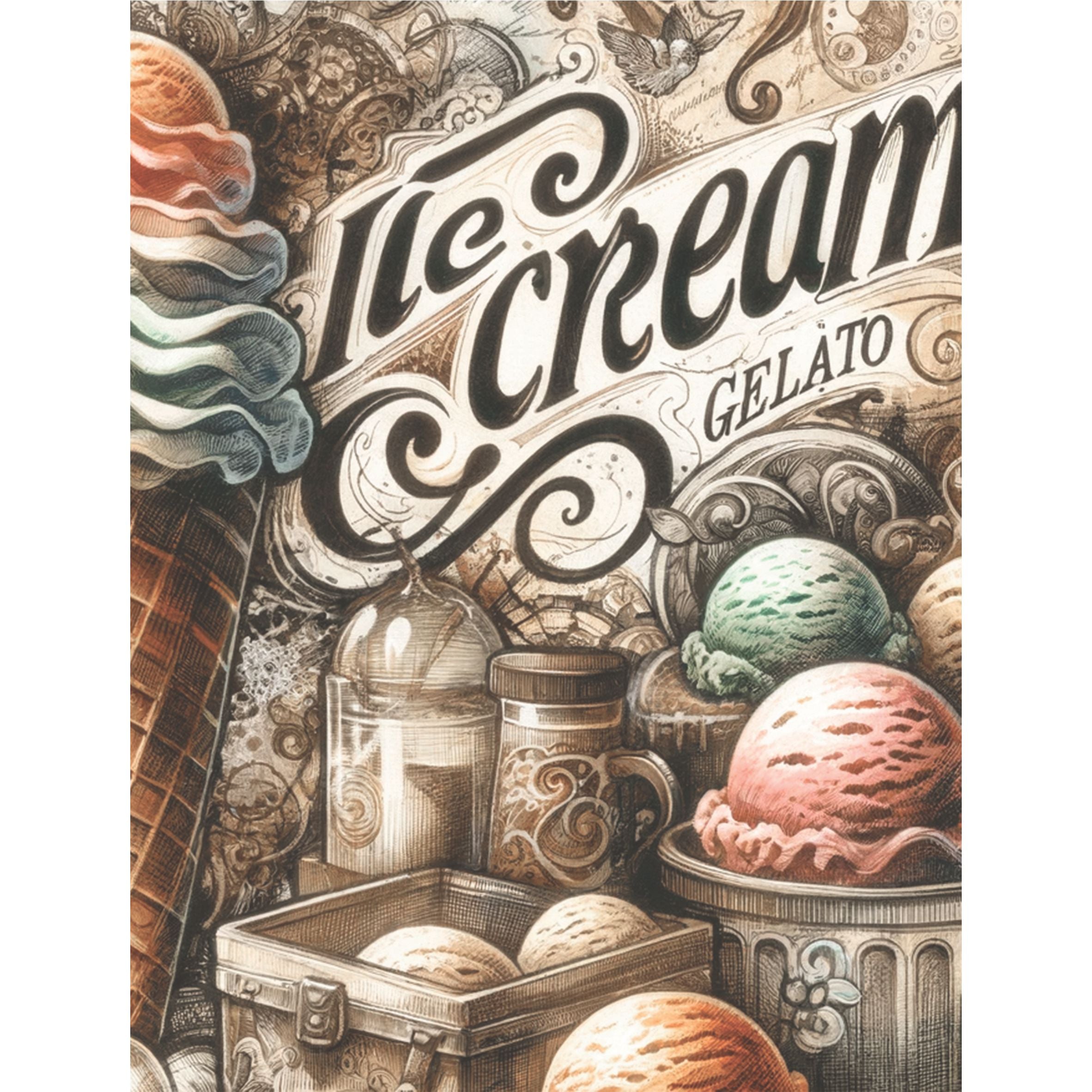 Ice Cream Rice Paper, 20.32 x 26.67 cm - for Decoupage Scrapbooking Cards Crafts