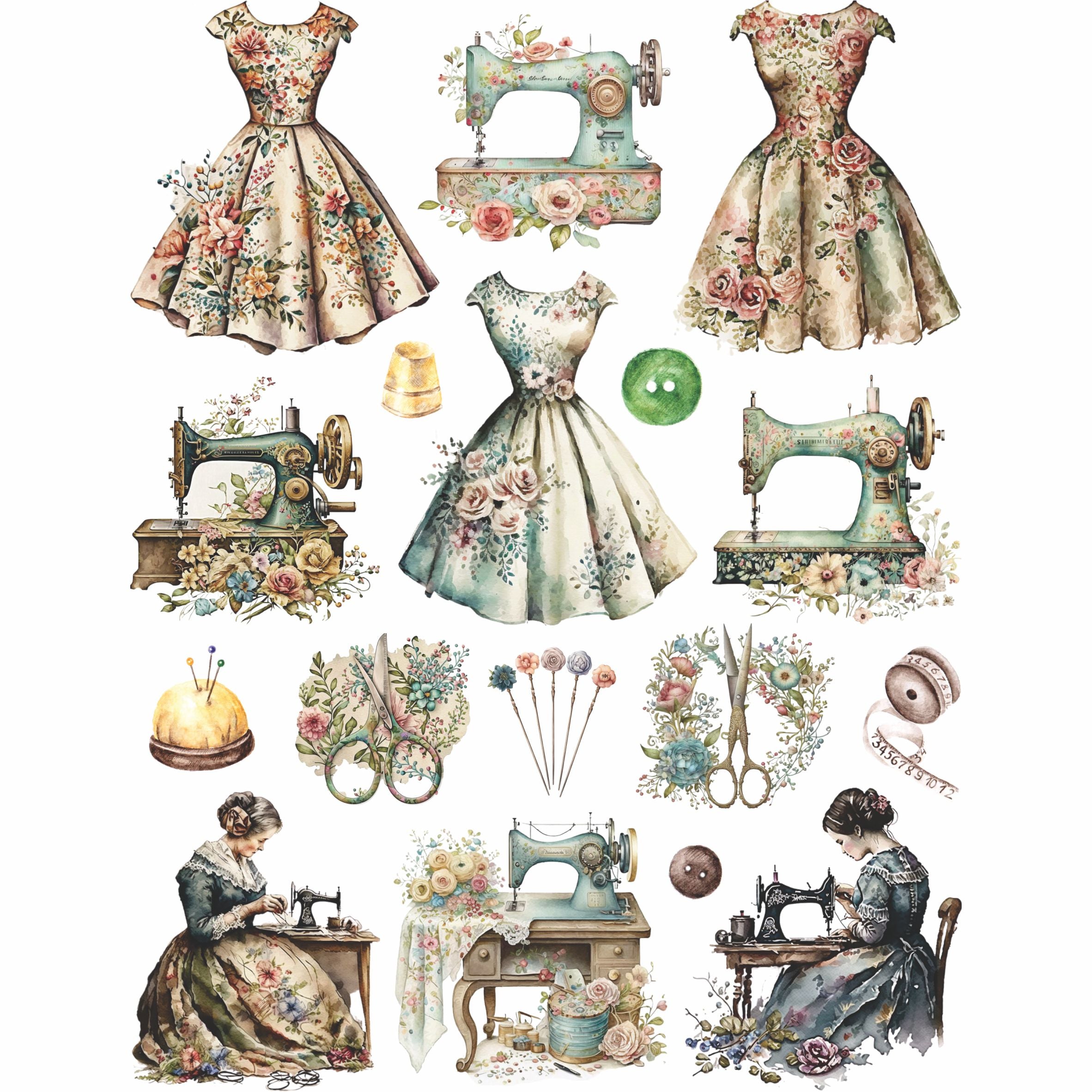 Victorian Sewing Rice Paper, 20.32 x 26.67 cm - for Decoupage Furniture Crafts