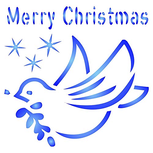 Christmas Dove Stencil, 8.26 x 8.26 cm (S) - Peace Dove Olive Branch