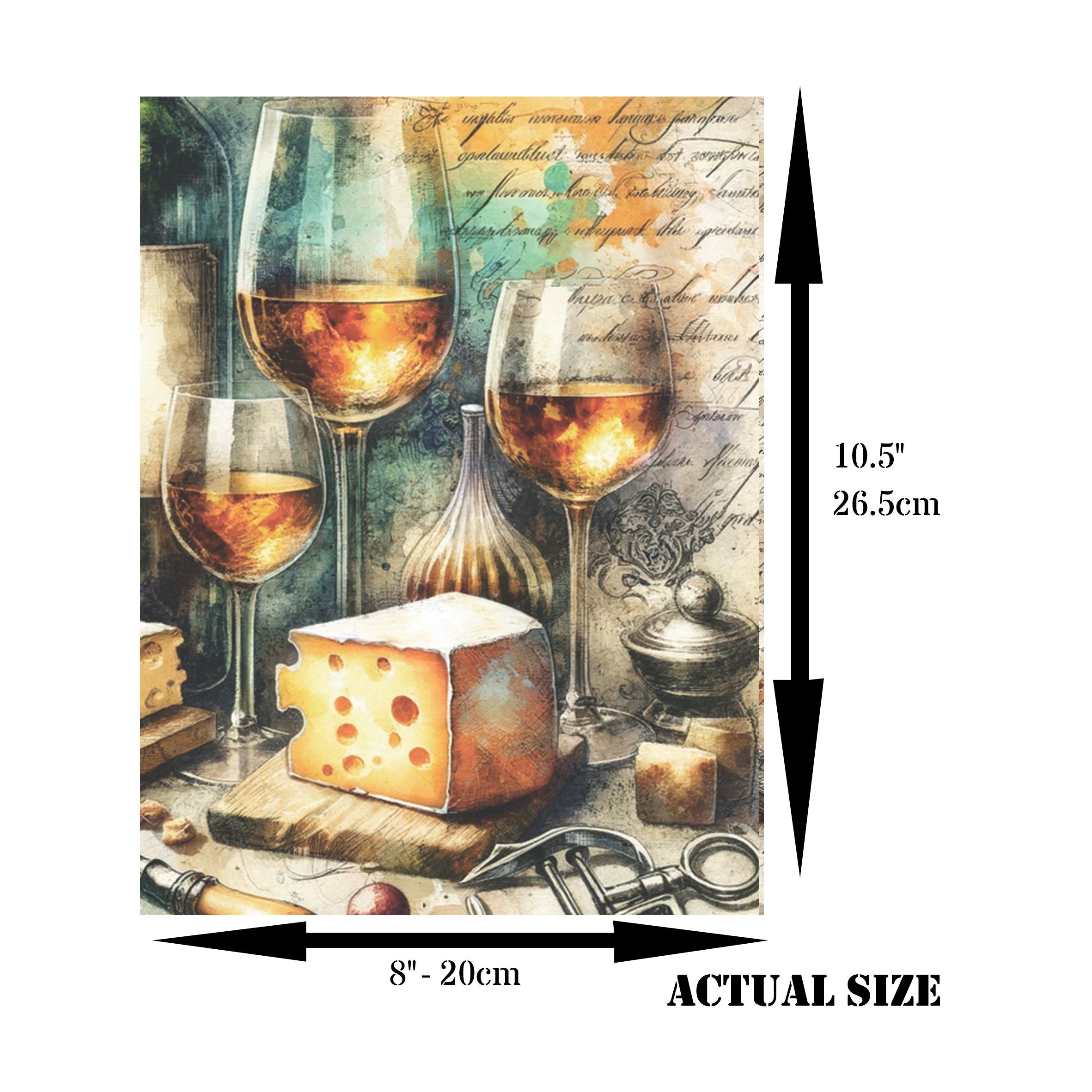 Wine n Cheese Rice Paper, 20.32 x 26.67 cm - for Decoupage Scrapbooking Cards Crafts