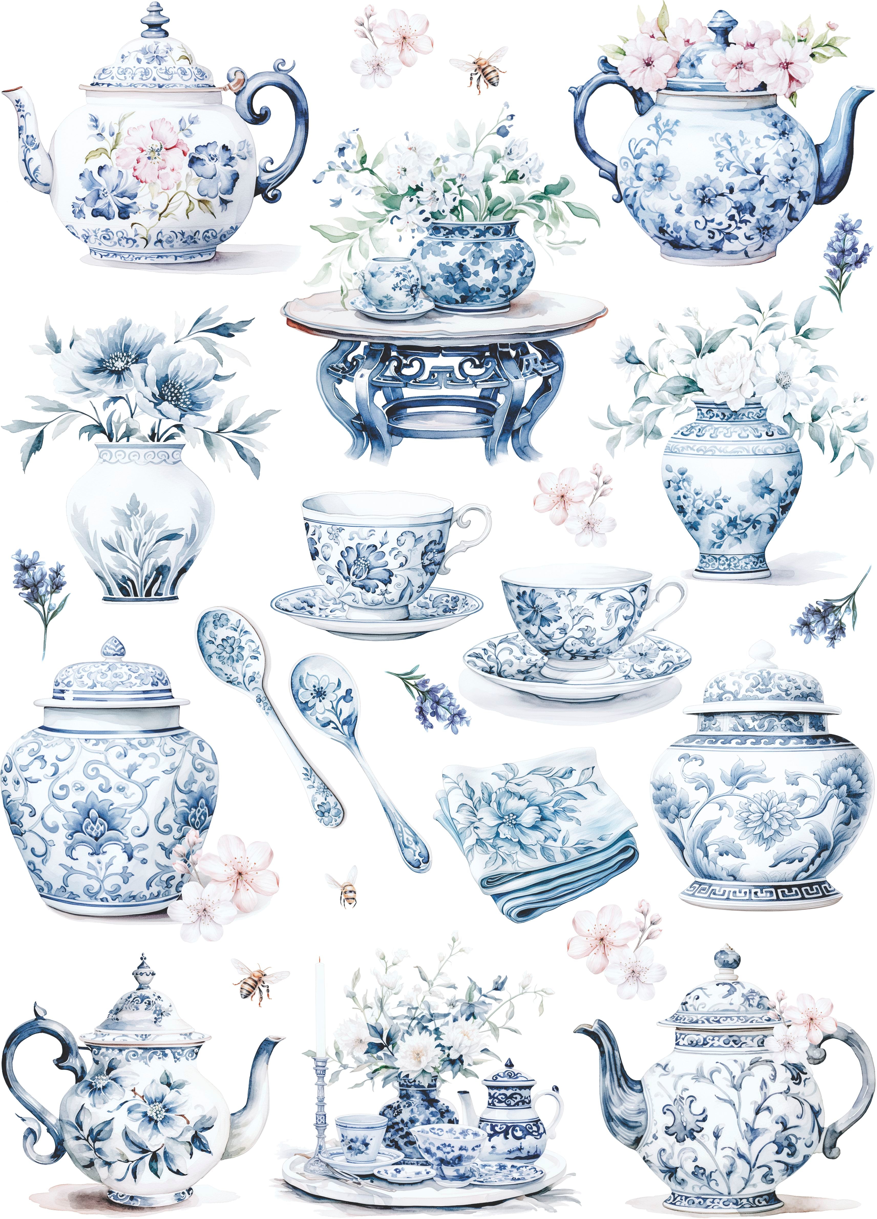 Blue and White China Rice Paper, 29.21 x 40.64 cm - for Decoupage Furniture Crafts
