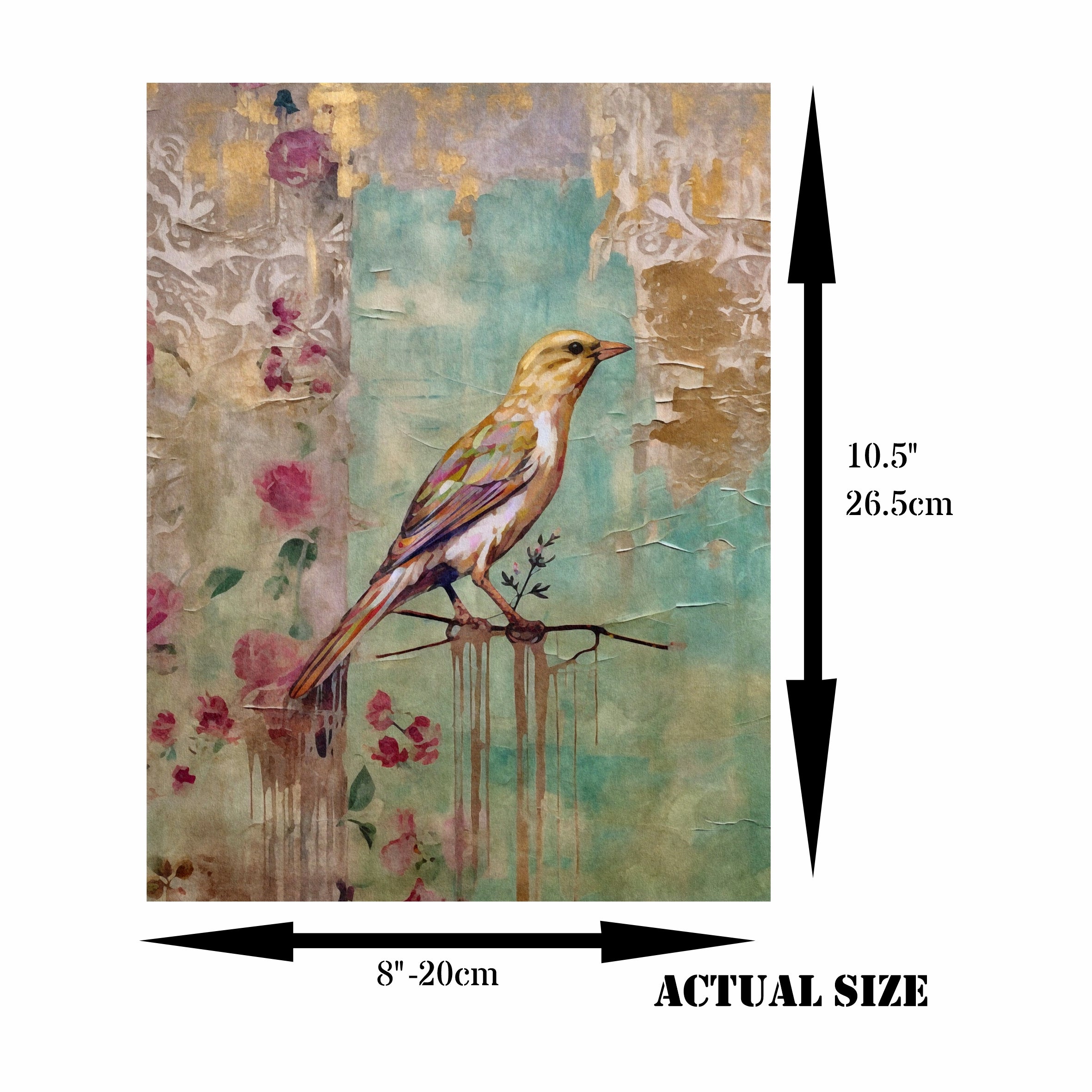 Distressed Birds Rice Paper- 6 Unique Printed Mulberry Paper Images 30gsm