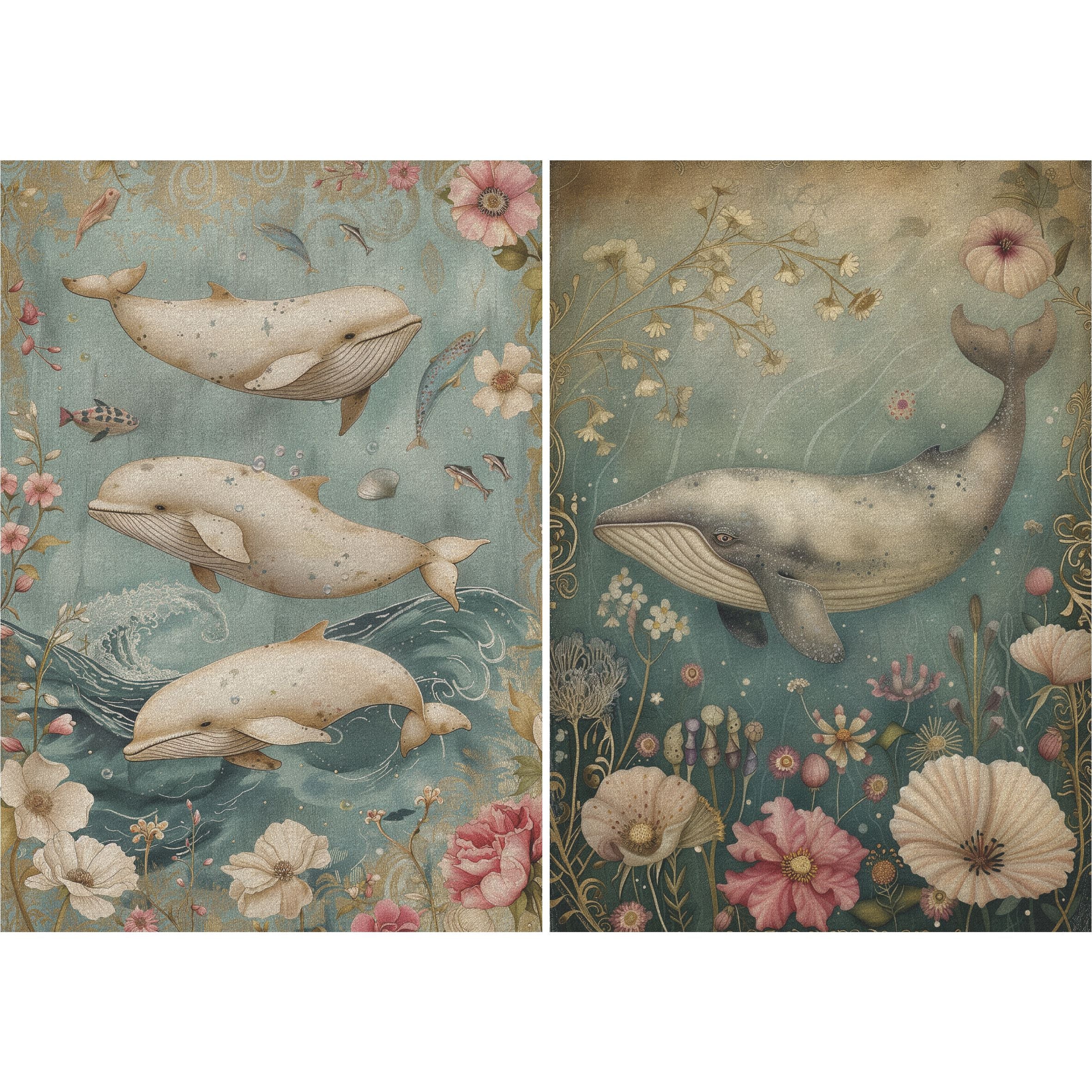Whales Decoupage Rice Paper, 20.32 x 26.67 cm - for Scrapbooking Cards Crafts
