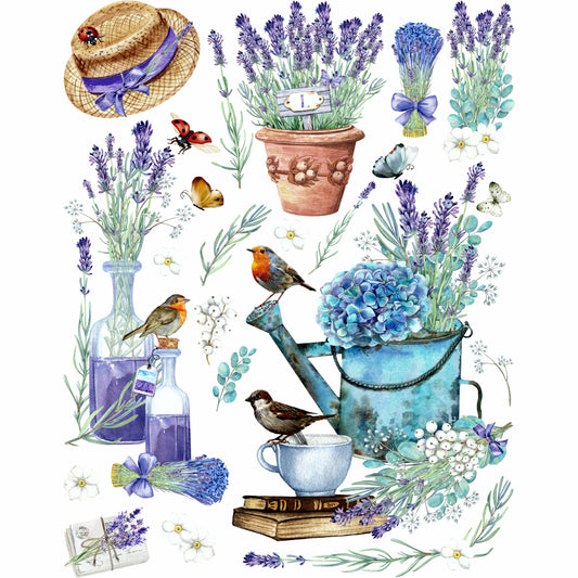 Lavender Theme Rice Paper- 6 x Different Printed Mulberry Paper Images 30gsm
