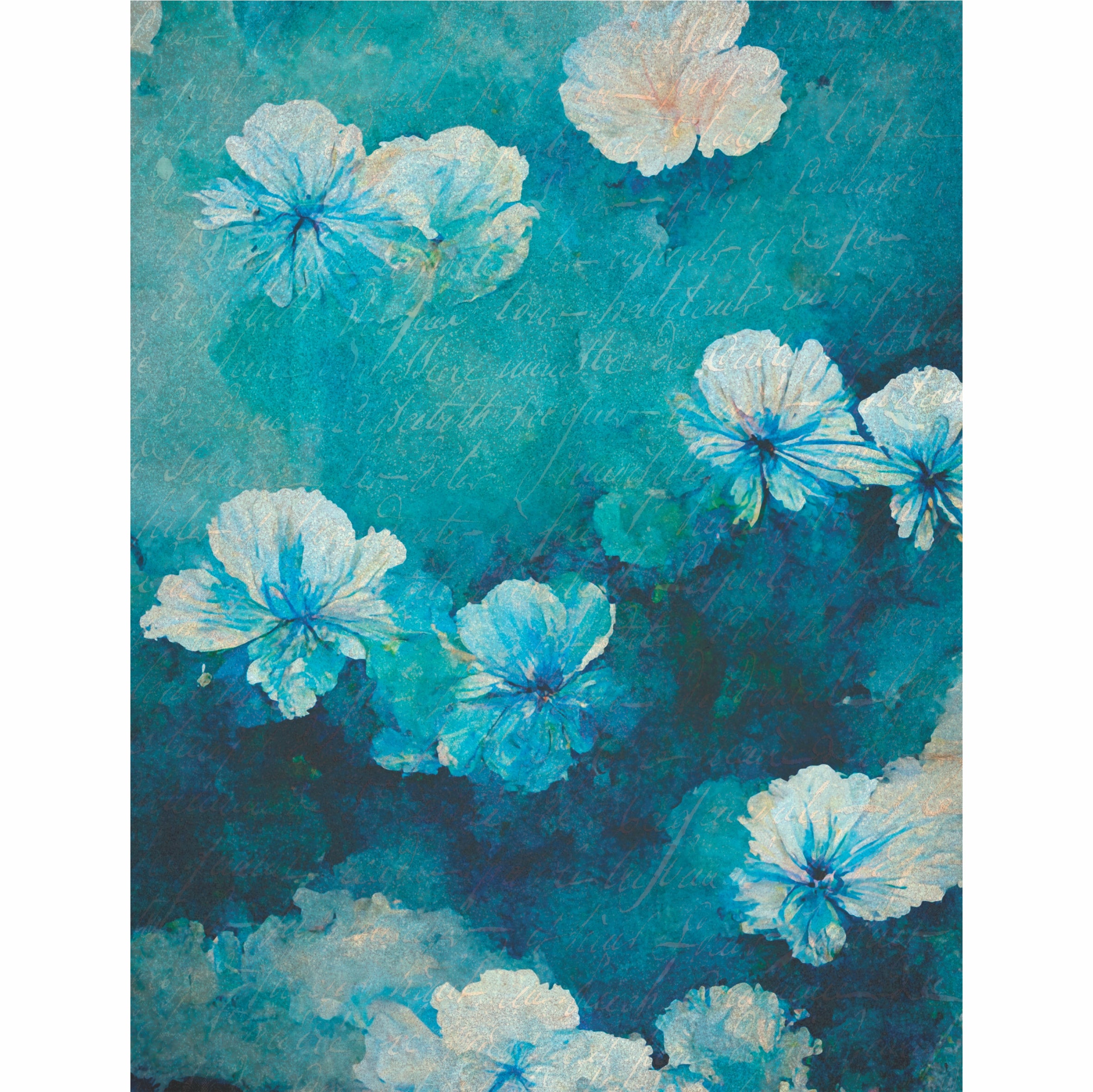 Blue Flower Rice Paper- 6 x Different Printed Mulberry Paper Images 30gsm