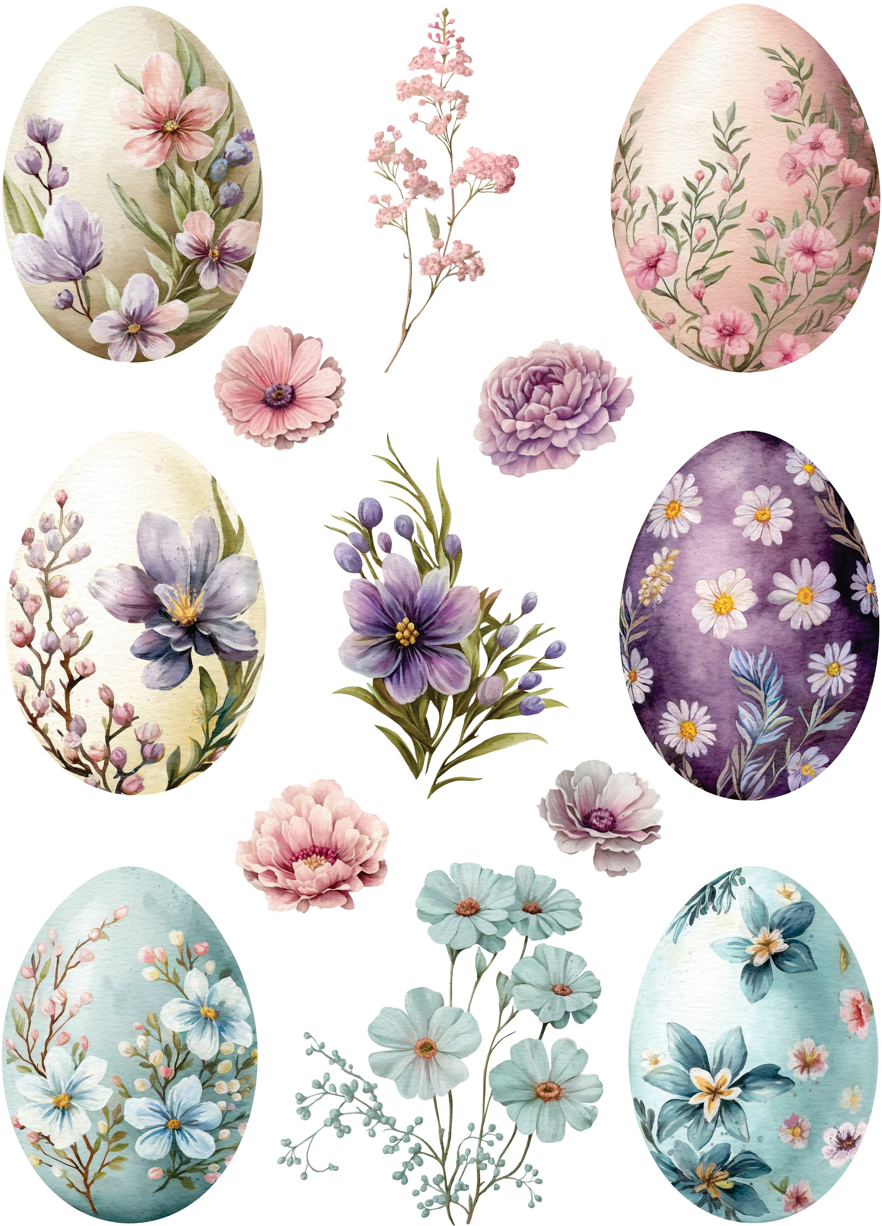 Floral Easter Eggs Rice Paper, 29.21 x 40.64 cm - for Decoupage Crafts