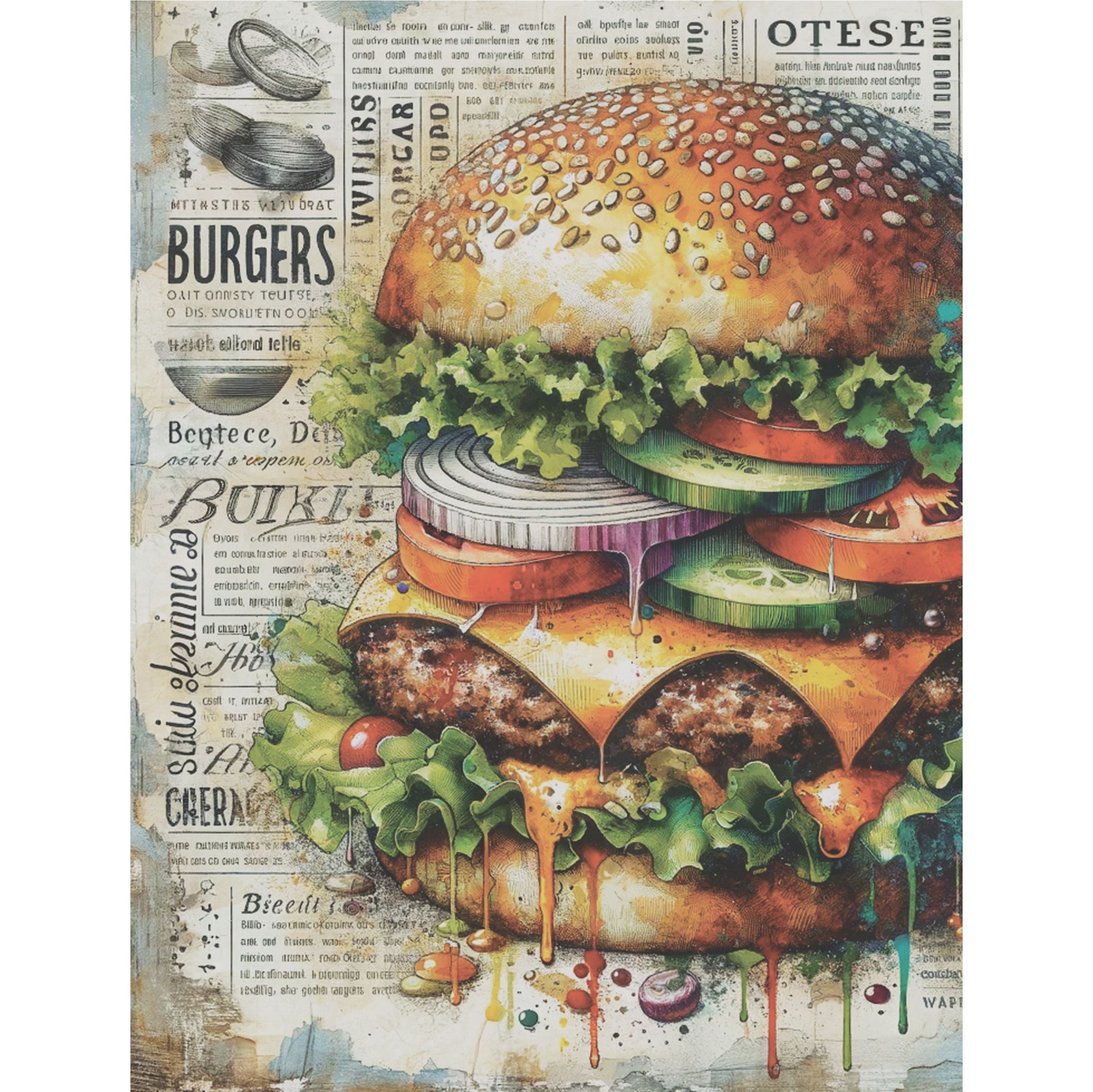 Burger Rice Paper, 20.32 x 26.67 cm - for Decoupage Scrapbooking Cards Crafts