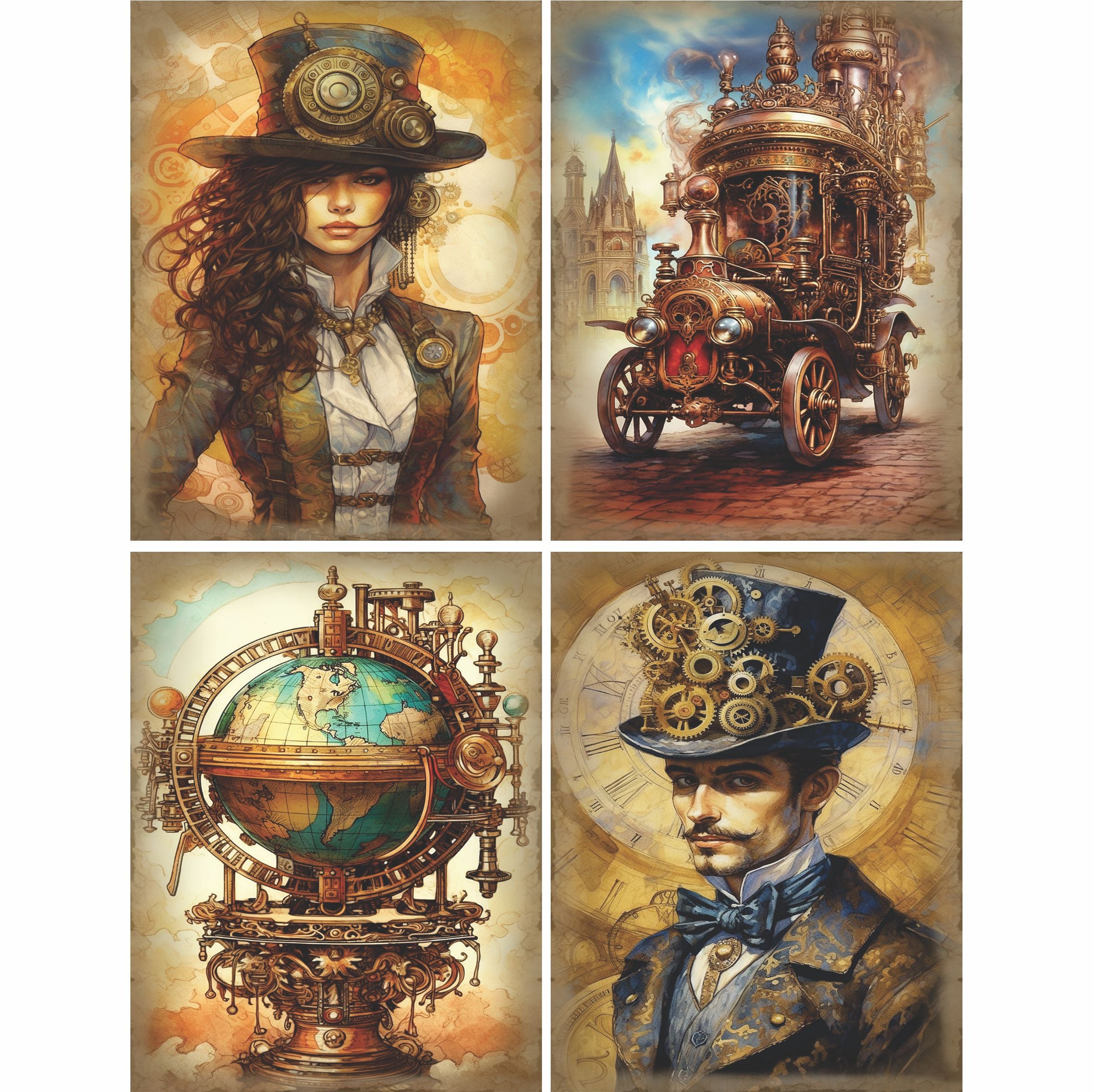Steampunk Mulberry Rice Paper, 20.32 x 26.67 cm - for Decoupage Cards Crafts