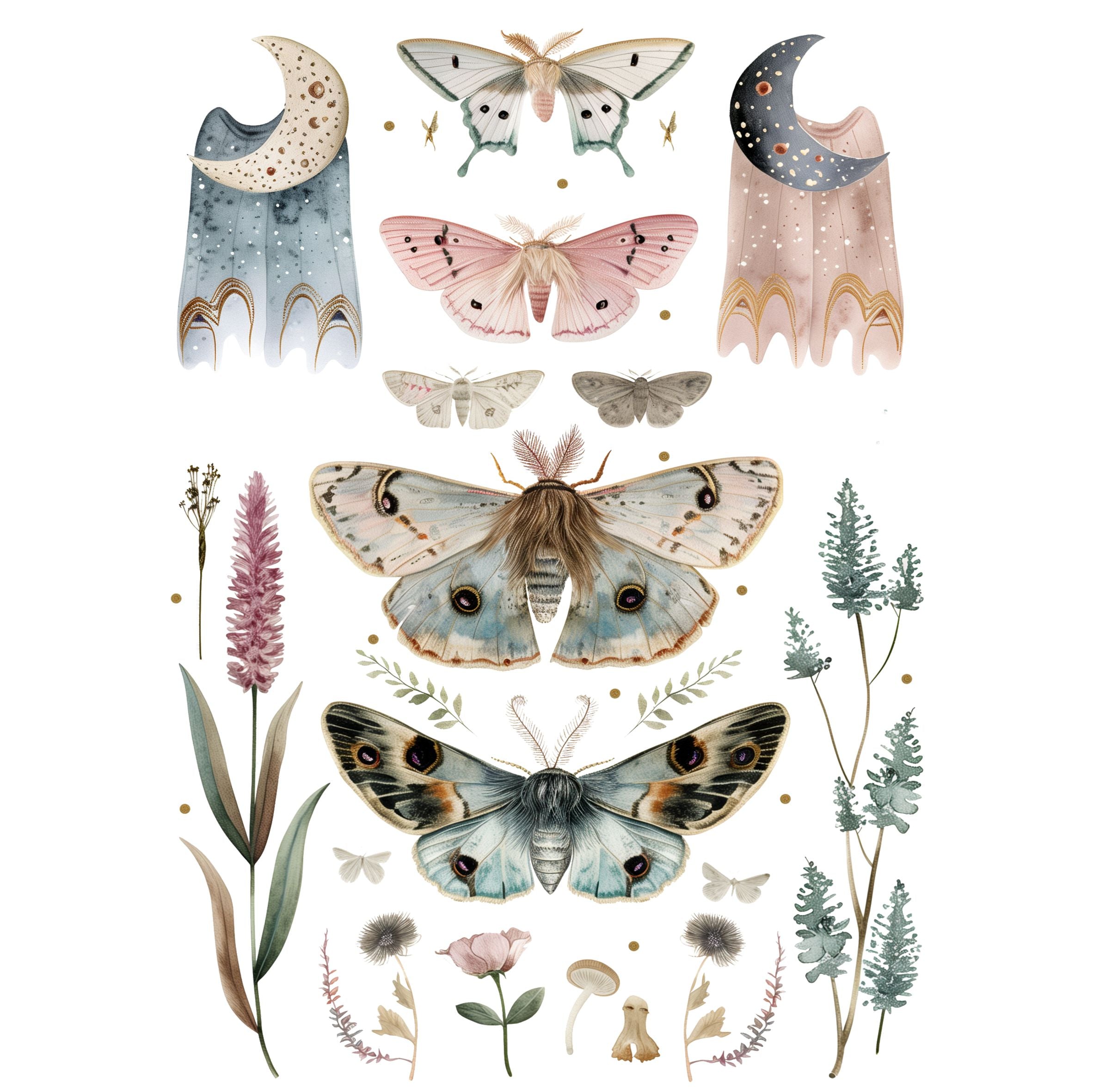 Moths Decoupage Rice Paper, 20.32 x 26.67 cm - for Decoupage Scrapbooking Craft