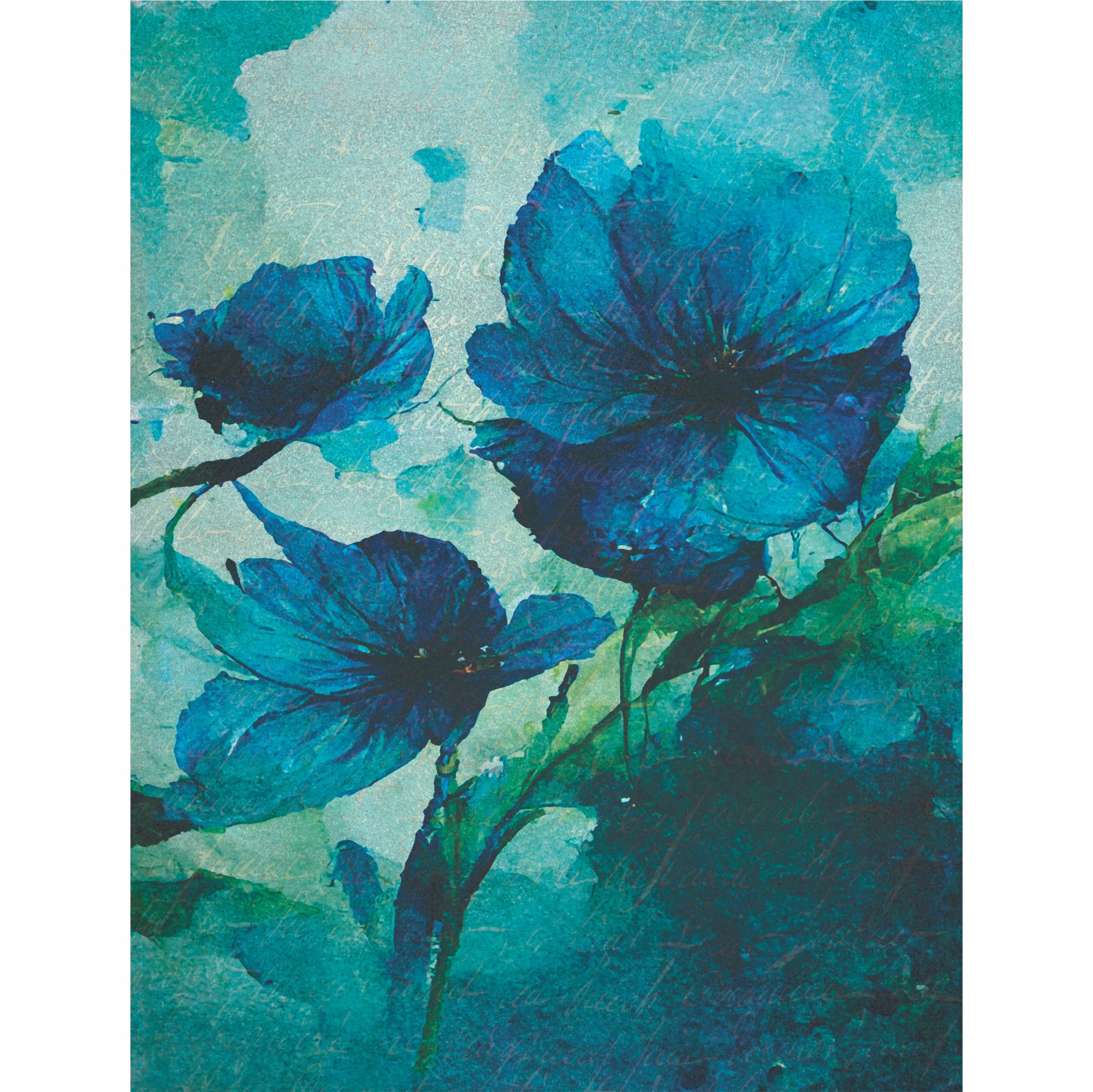 Blue Flower Rice Paper- 6 x Different Printed Mulberry Paper Images 30gsm