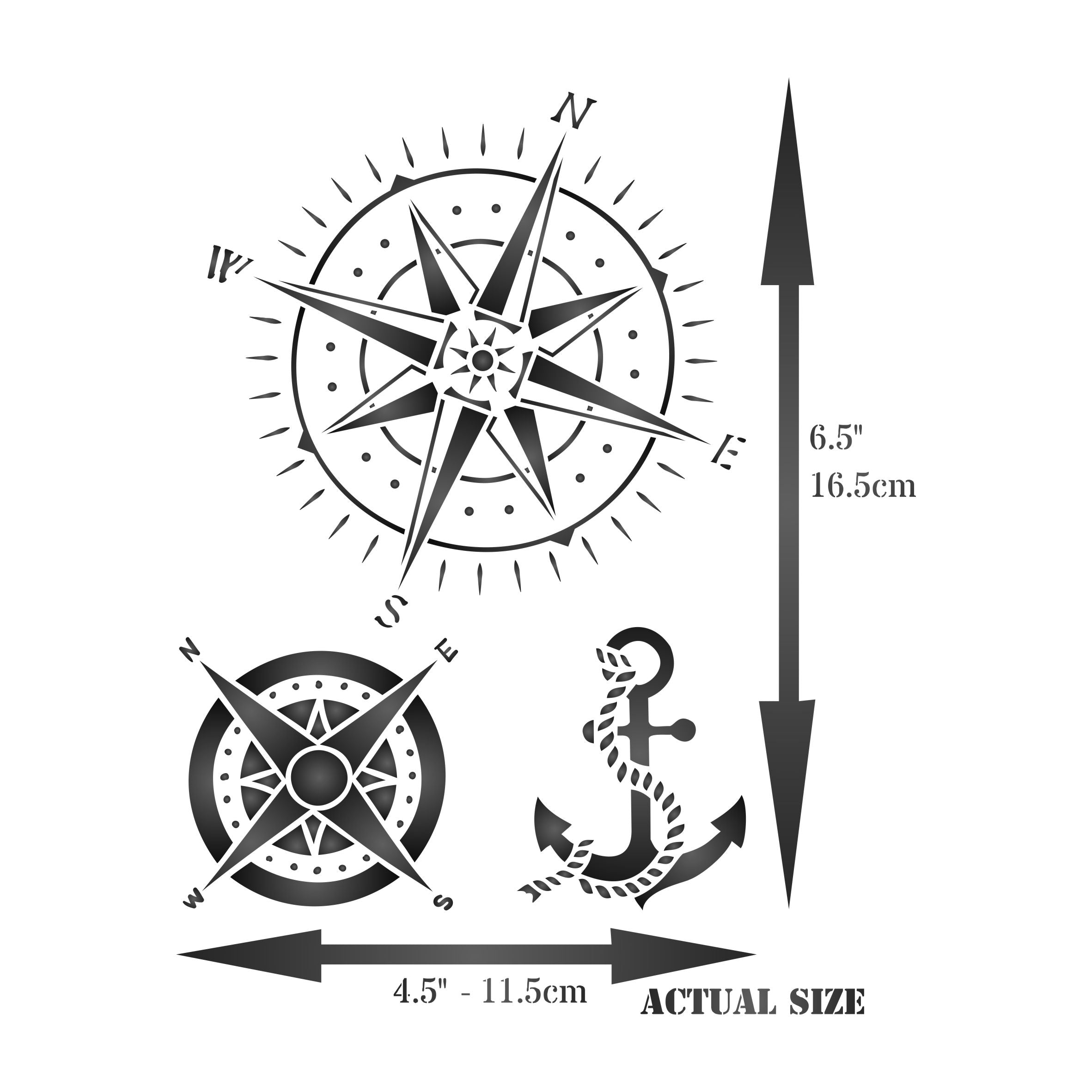 Compass Layering Stencil, 11.43 x 16.51 cm - Nautical Mask use to Add Texture