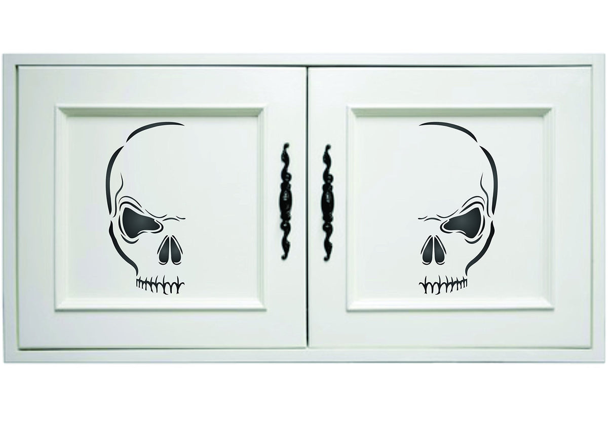 Evil Skull Halloween Stencil - 7.5 x 16.5cm (S) - Reusable Half Head Holiday Wall Stencil Template .