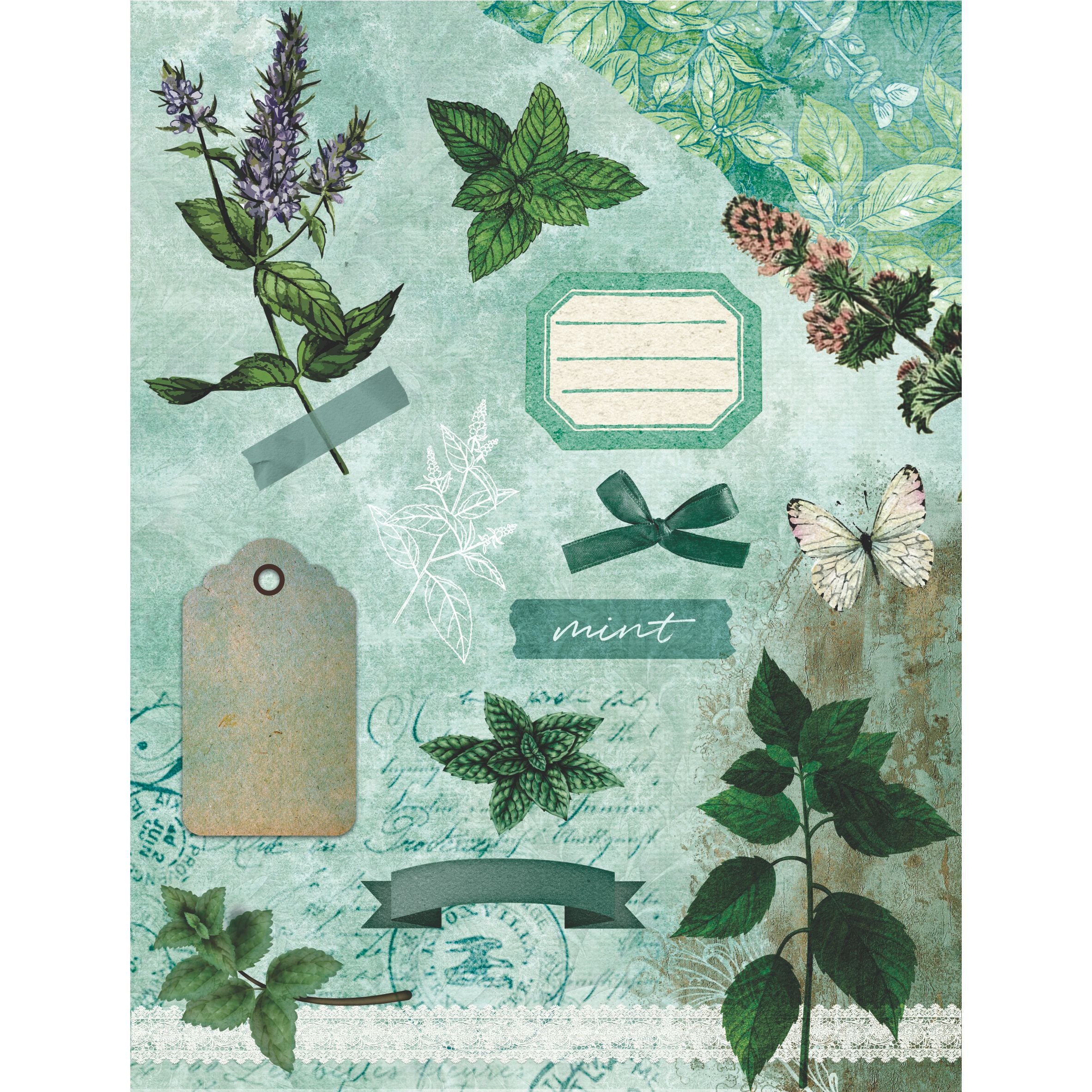 Herbs Decoupage Rice Paper, 20.32 x 26.67 cm - for Decoupage Scrapbooking Craft