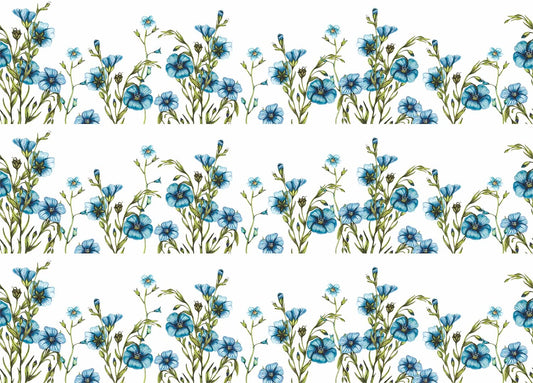 Blue Flower Border Rice Paper, 29.21 x 40.64 cm - 3 sheets Printed Mulberry Paper Border Images 36gsm Visible Fibres for Decoupage Furniture Renovation Crafts
