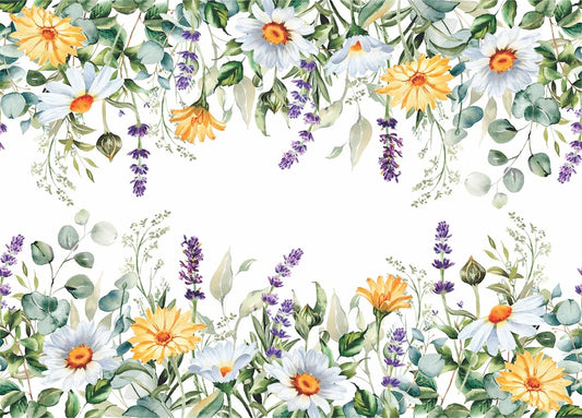 Wildflowers Border Rice Paper, 29.21 x 40.64 cm - 3 sheets Printed Mulberry Paper Border Images 36gsm Visible Fibres for Decoupage Furniture Renovation Crafts
