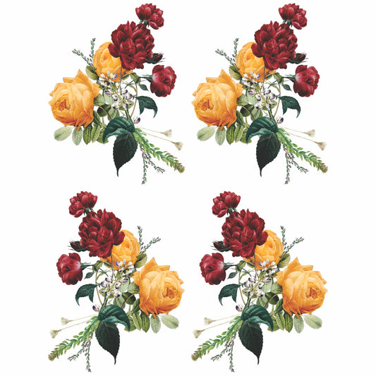 Yellow Rose Bouquet Rice Paper, 20.32 x 26.67 cm - 6x 1 Bouquet Design Printed in 2 Different Sizes on 30gsm Mulberry Paper Visible Fibres for Decoupage Crafts Mixed Media Collage Art
