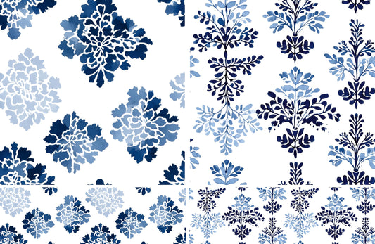 Blue Damask Decoupage Rice Papers, 8 x 11.5 inch (A4) - 4 Sheets | 16 Pieces | 8 Unique Designs | Versatile Christmas Designs for Art Projects & Crafting by CRAFT KREATIVELY