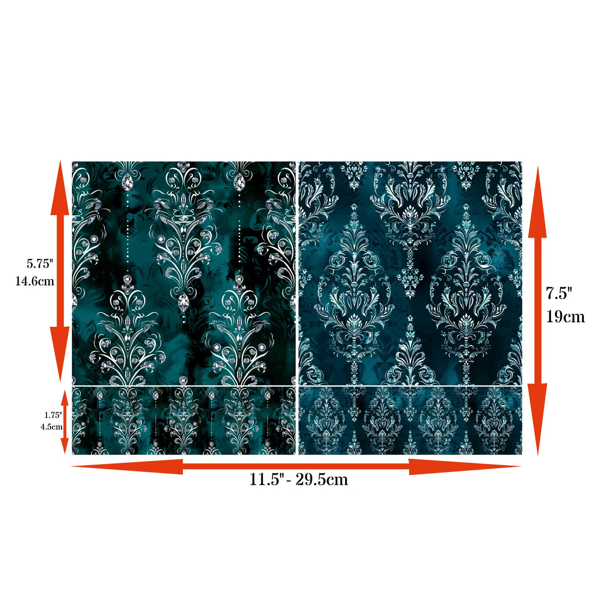 Teal Damask Decoupage Rice Papers, 8 x 11.5 inch (A4) - 4 Sheets | 16 Pieces | 8 Unique Designs | Versatile Christmas Designs for Art Projects & Crafting by CRAFT KREATIVELY