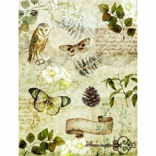 Woodland Theme Mulberry Rice Paper, 20.5 x 26.5cm - 6 x Different Printed Mulberry Paper Images 30gsm Visible Fibres for Decoupage Crafts Mixed Media Collage Art