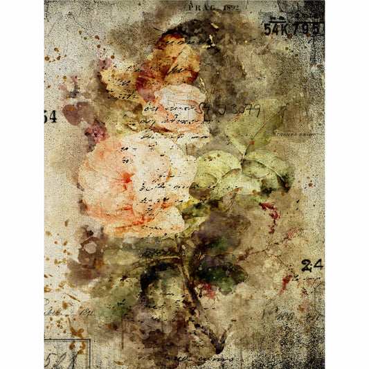 Distressed Bouquet Rice Paper, 20.32 x 26.67 cm - 6 x Different Printed Mulberry Paper Images 30gsm Visible Fibres for Decoupage Crafts Mixed Media Collage Art