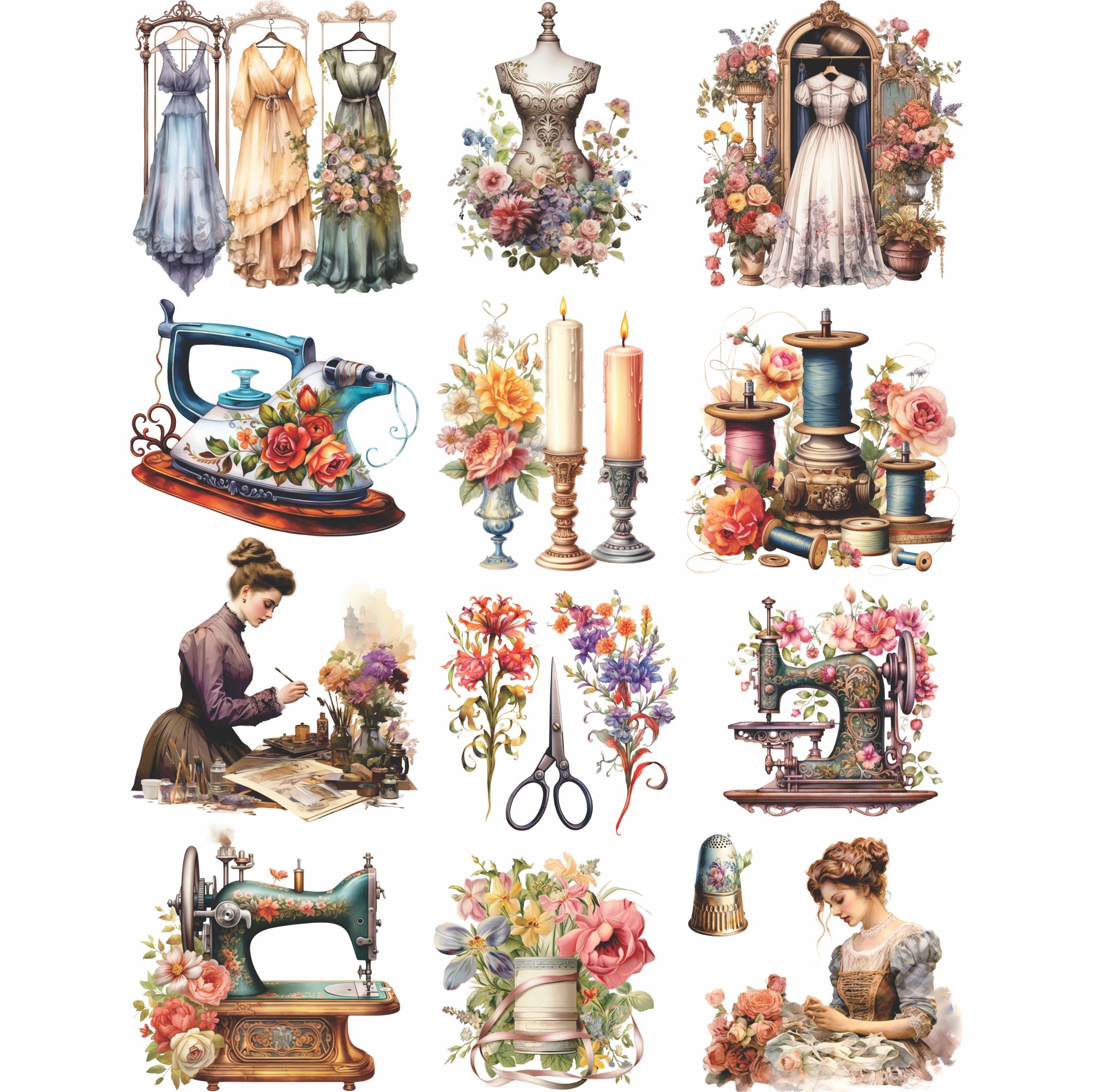 Victorian Sewing Rice Paper, 20.32 x 26.67 cm - for Decoupage Furniture Crafts