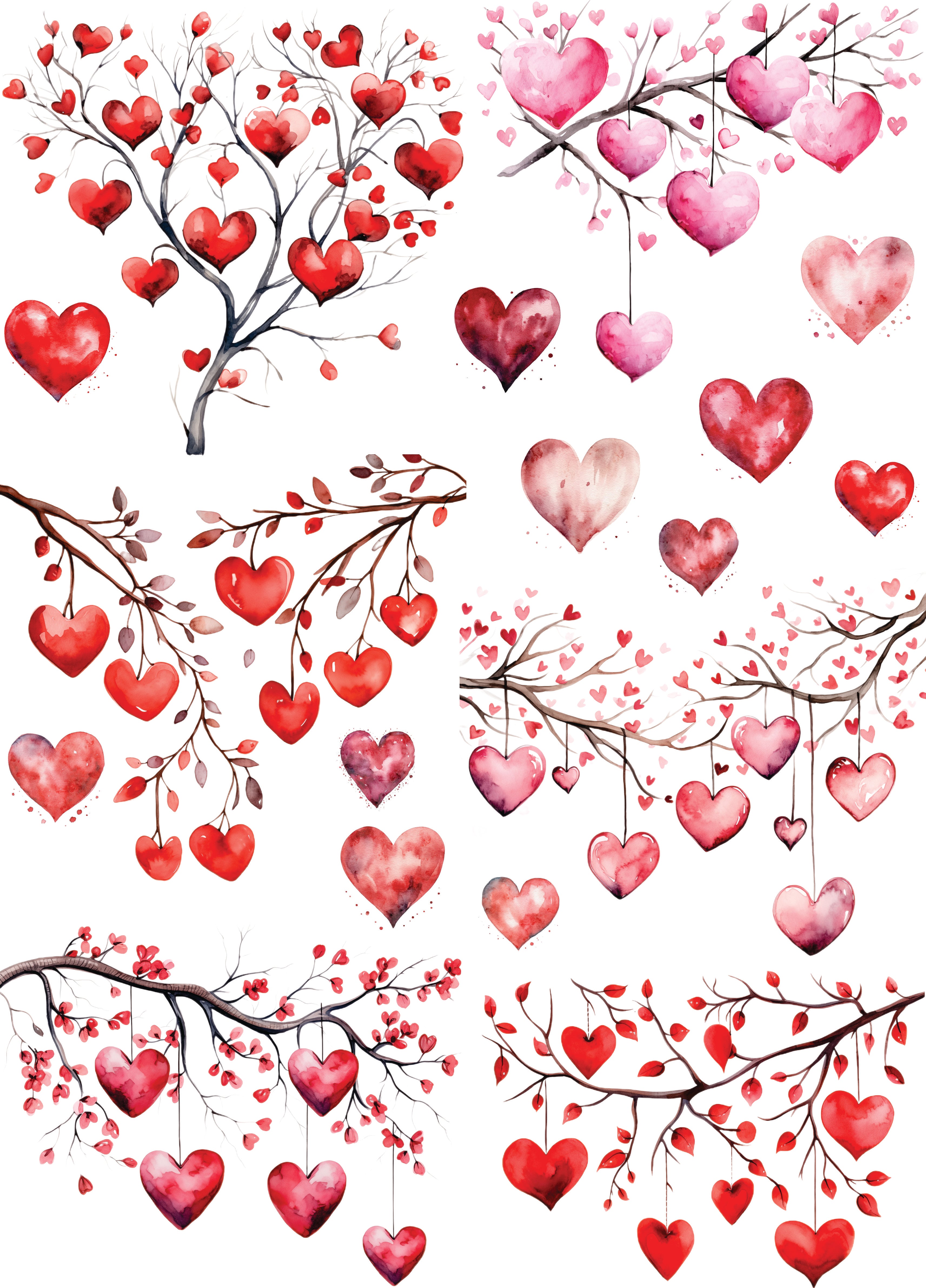 Heart Branches Rice Paper, 29.21 x 40.64 cm - for Decoupage Furniture Crafts
