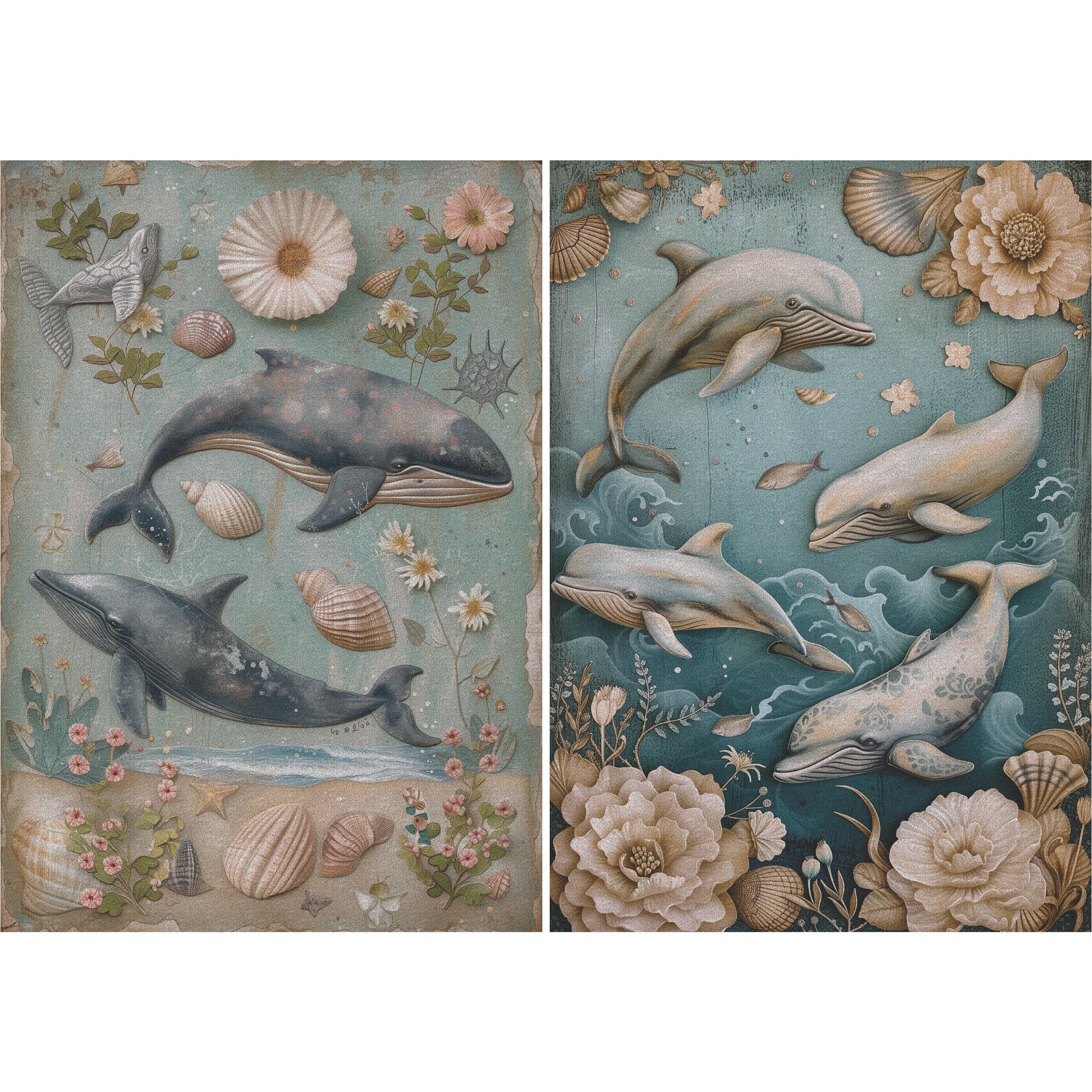 Whales Decoupage Rice Paper, 20.32 x 26.67 cm - for Scrapbooking Cards Crafts