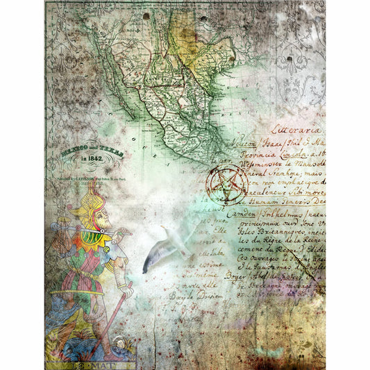 Antique Background Mulberry Rice Paper, 20.5 x 26.5cm - 6 x Different Printed Mulberry Paper Images 30gsm Visible Fibres for Decoupage Crafts Mixed Media Collage Art