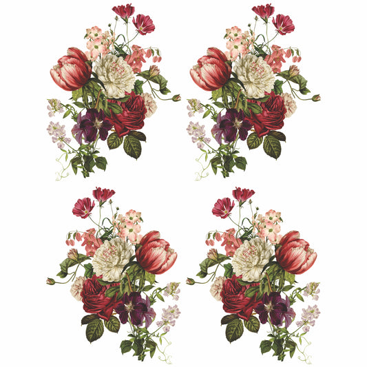 Burgundy Rose Bouquet Rice Paper- 6x 1 Bouquet Printed in 2 Sizes on 30gsm