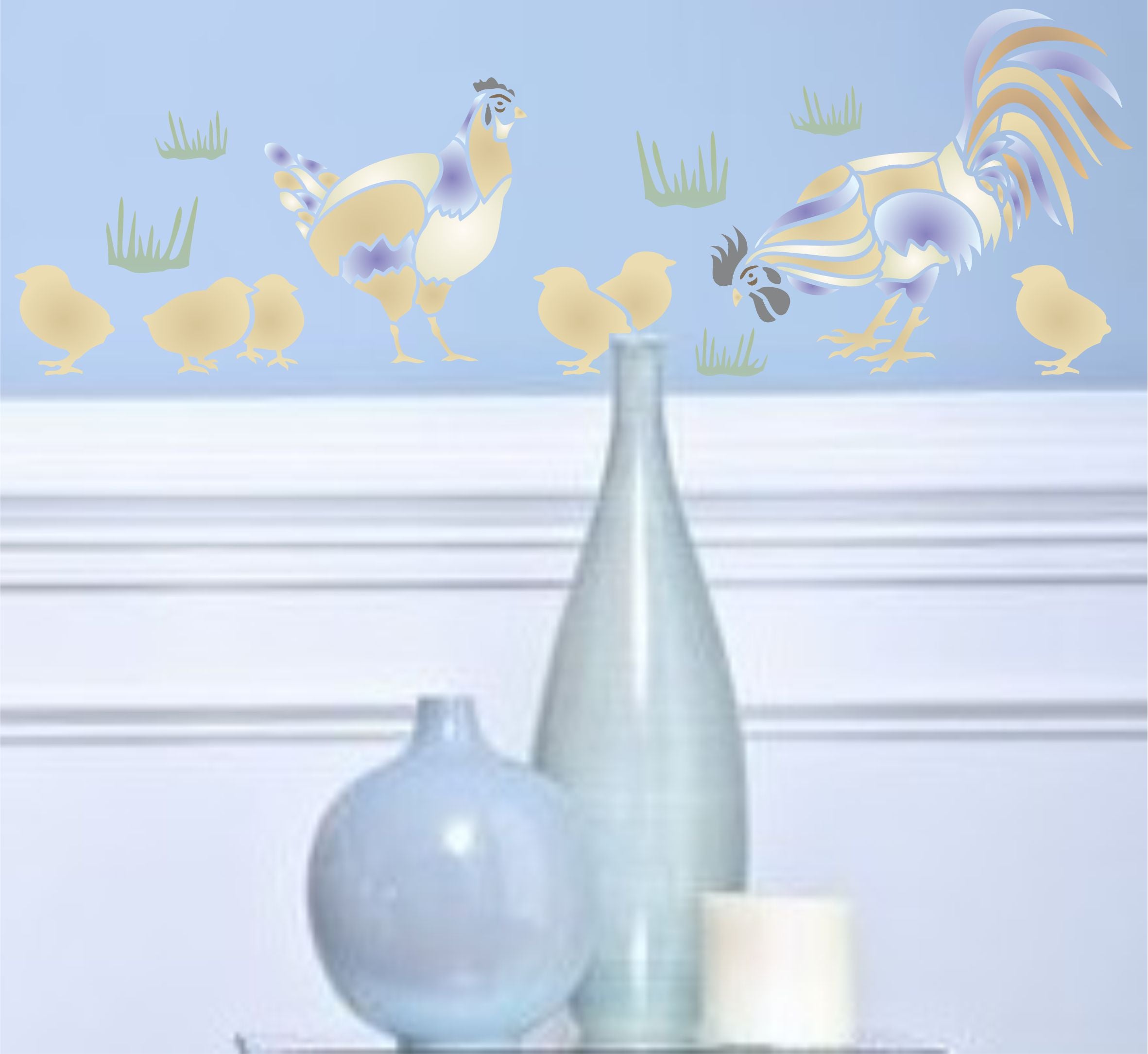 Chicken Stencil, 50.8 x 16.51 cm - Decorative Farm Animal Birds Border