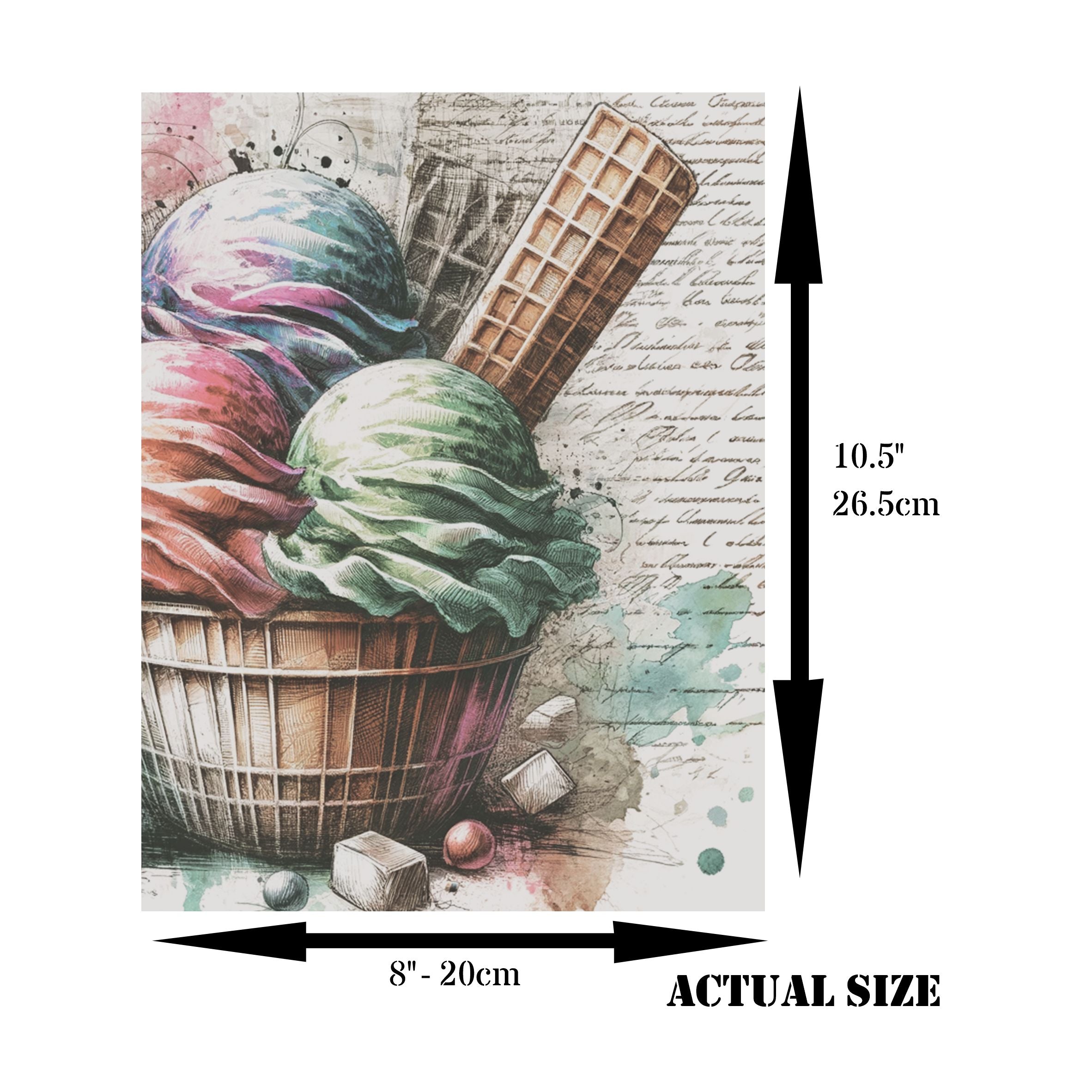 Ice Cream Rice Paper, 20.32 x 26.67 cm - for Decoupage Scrapbooking Cards Crafts
