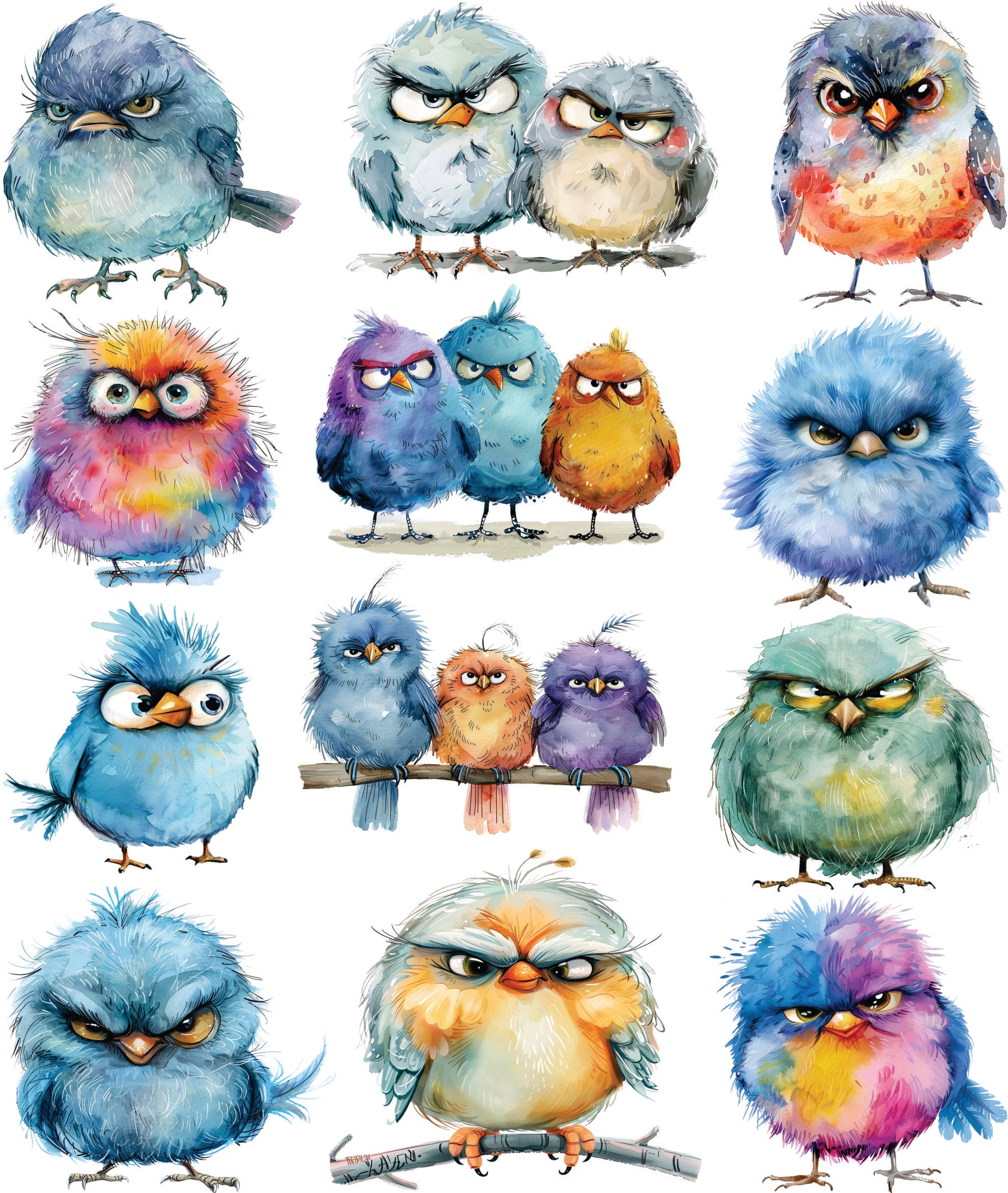 Grumpy Birds Decoupage Rice Paper, 29.21 x 36.83 cm - for Journal Cards Crafts