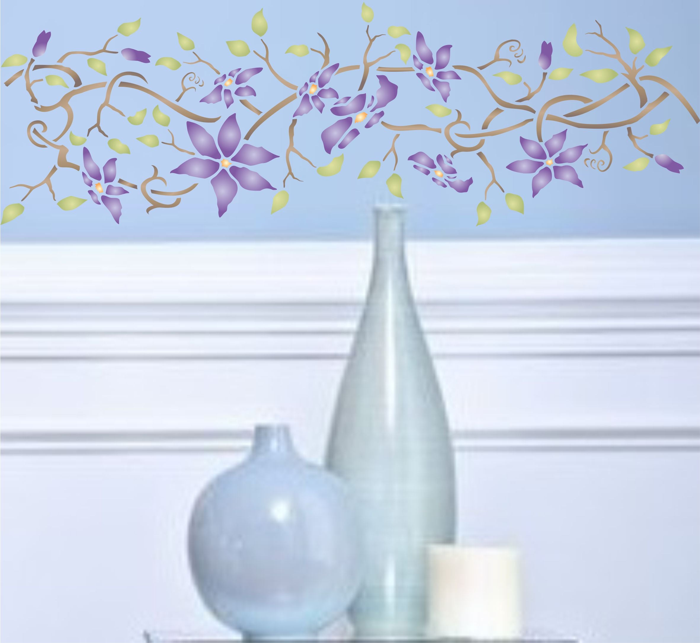 Clematis Stencil,52.07 x 16.51 cm - Classic Border Flower