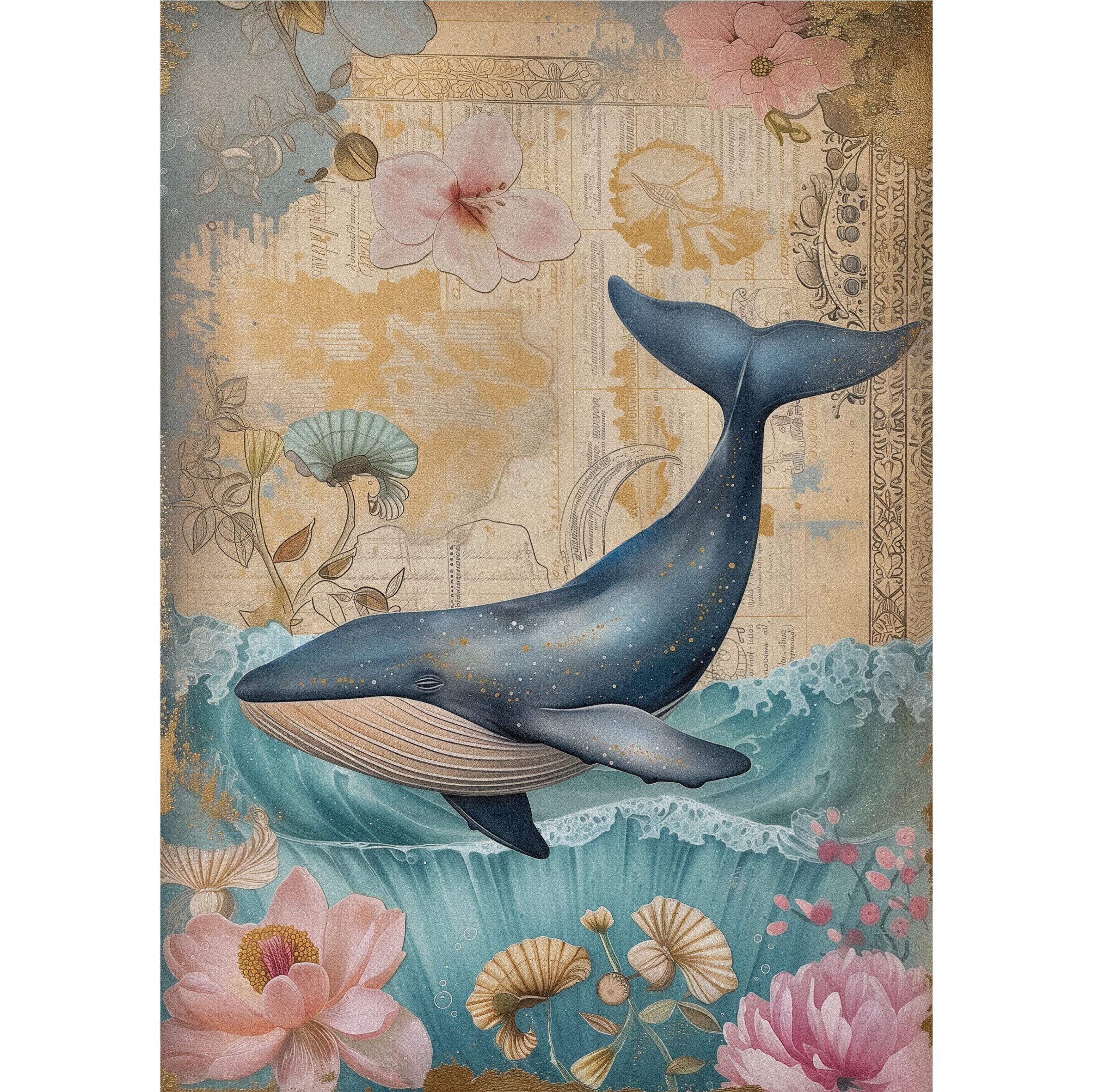 Whales Decoupage Rice Paper, 20.32 x 26.67 cm - for Scrapbooking Cards Crafts