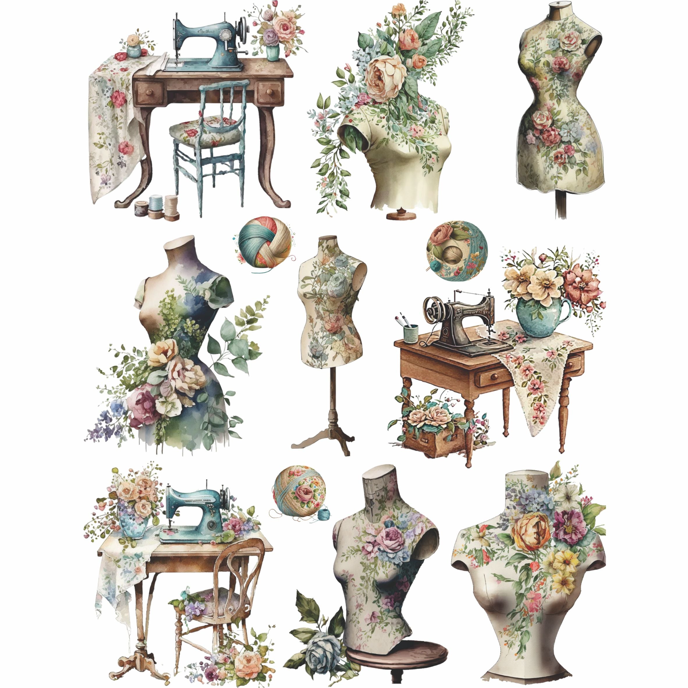 Victorian Sewing Rice Paper, 20.32 x 26.67 cm - for Decoupage Furniture Crafts