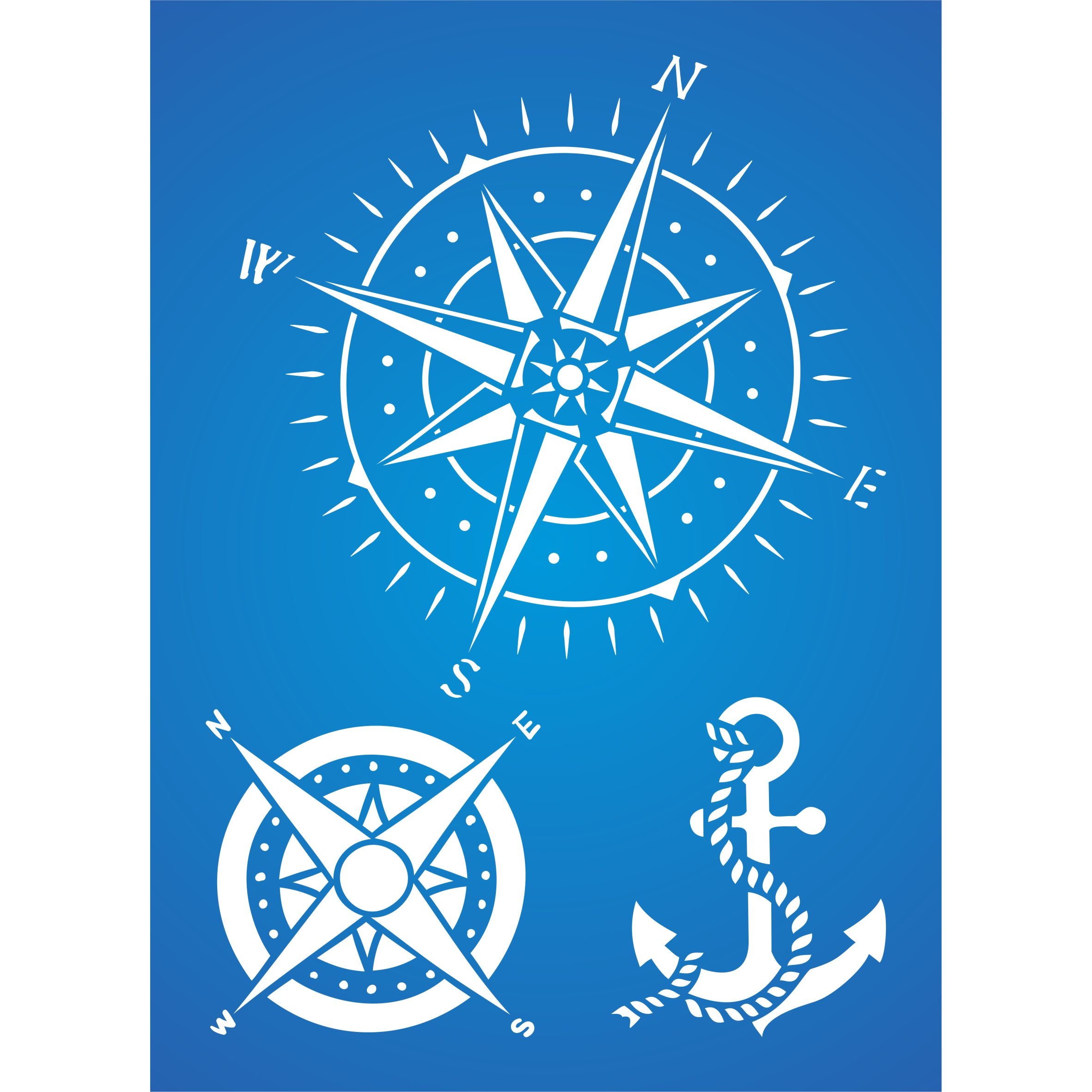 Compass Layering Stencil, 11.43 x 16.51 cm - Nautical Mask use to Add Texture