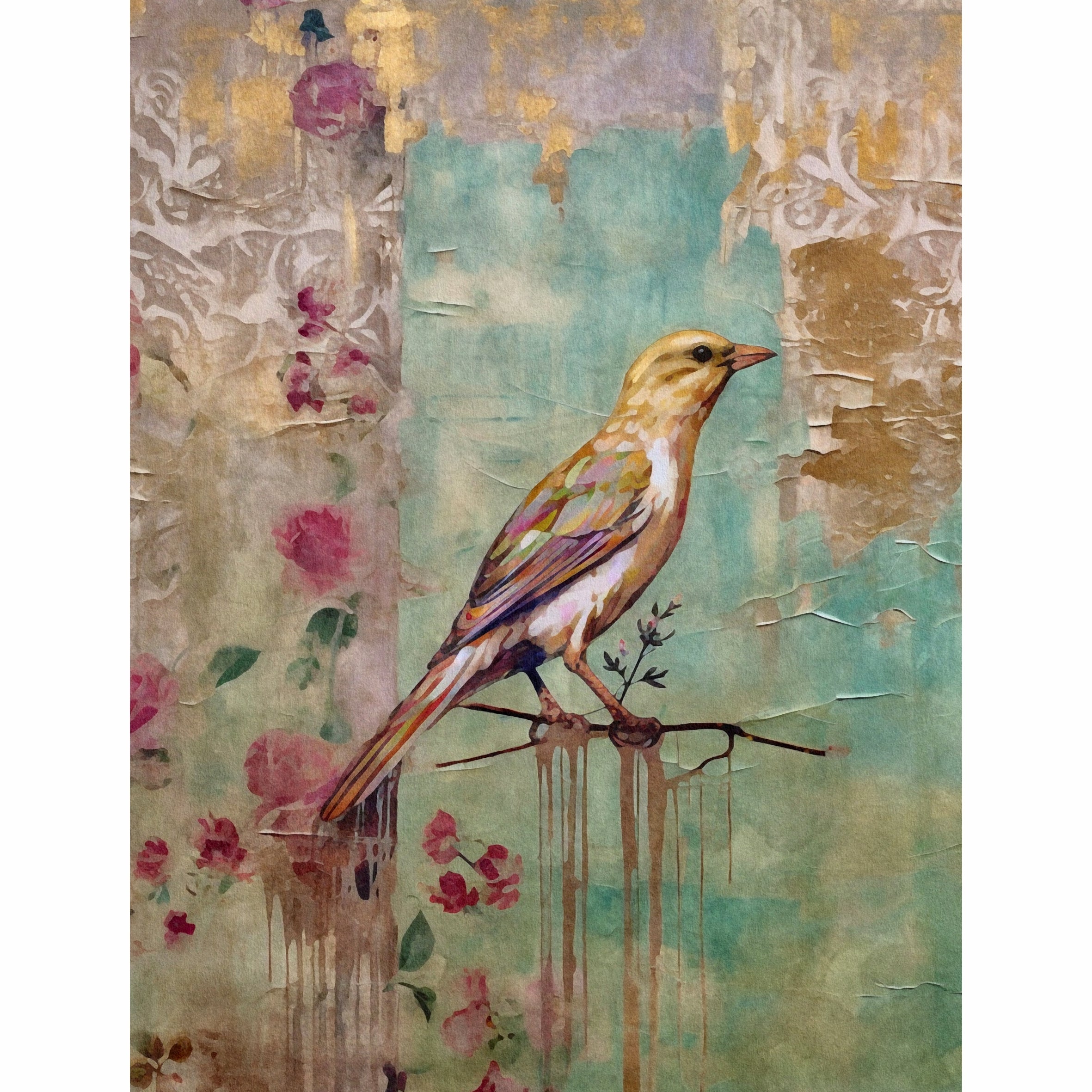 Distressed Birds Rice Paper- 6 Unique Printed Mulberry Paper Images 30gsm