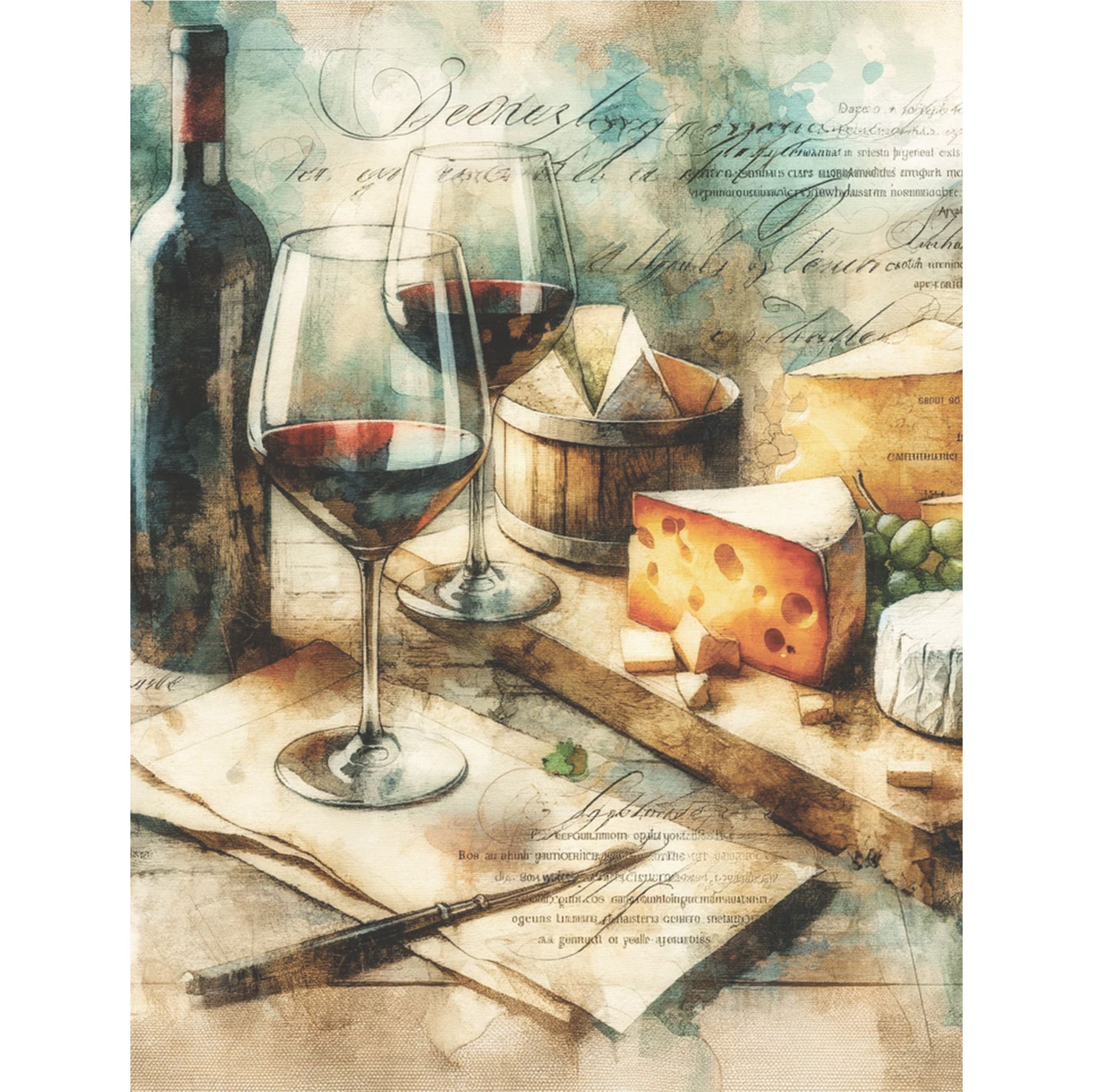 Wine n Cheese Rice Paper, 20.32 x 26.67 cm - for Decoupage Scrapbooking Cards Crafts