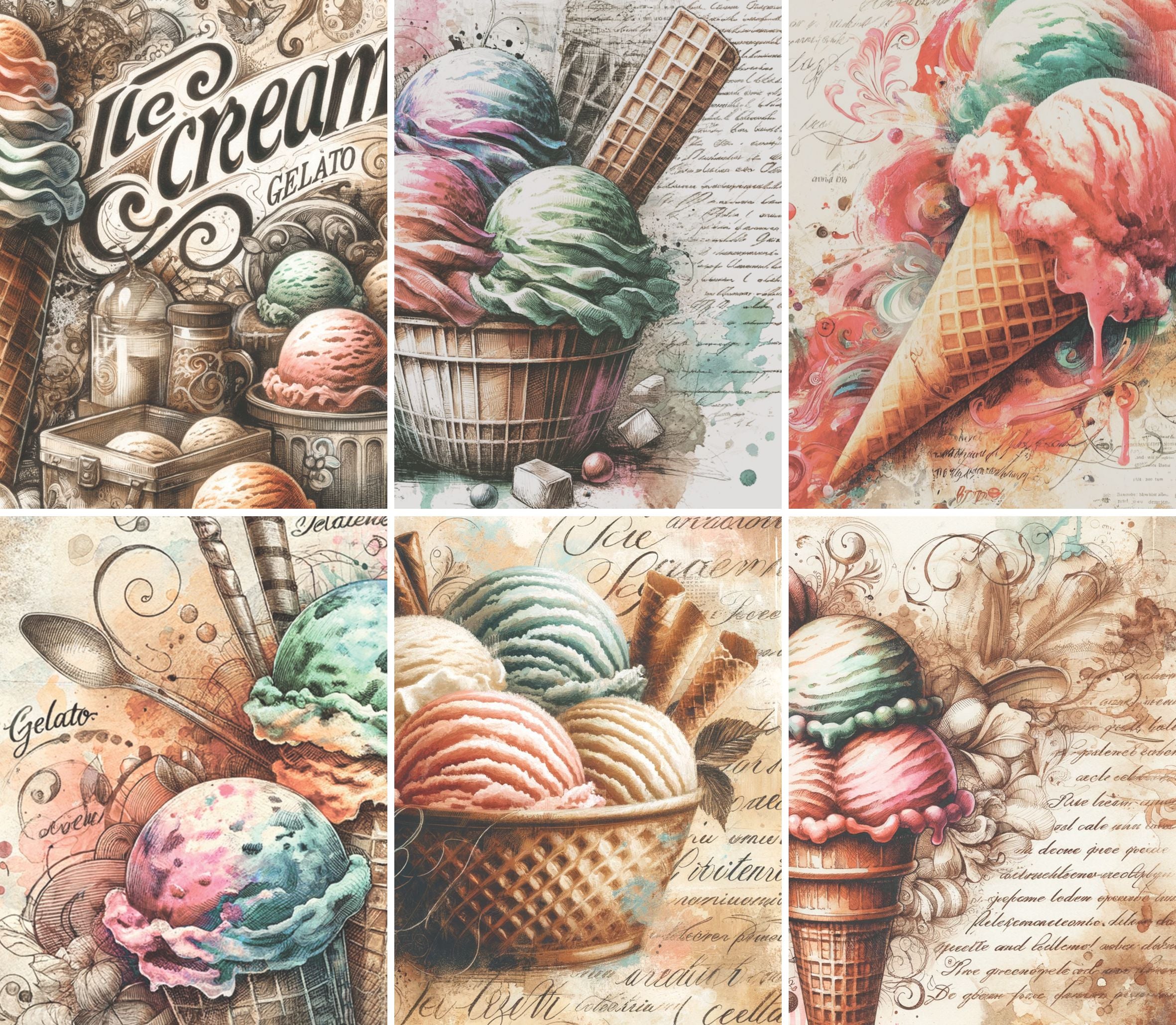 Ice Cream Rice Paper, 20.32 x 26.67 cm - for Decoupage Scrapbooking Cards Crafts