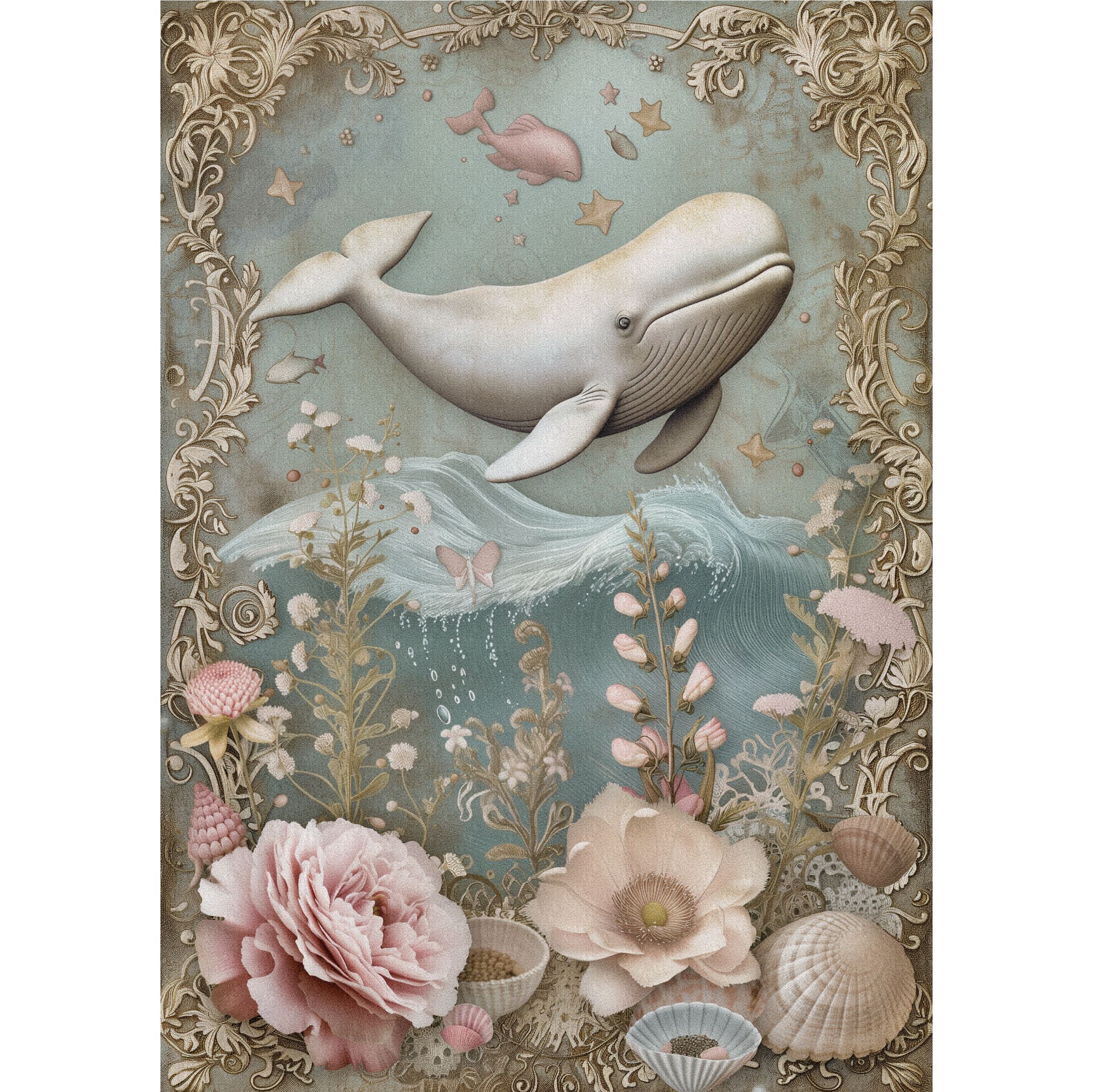 Whales Decoupage Rice Paper, 20.32 x 26.67 cm - for Scrapbooking Cards Crafts